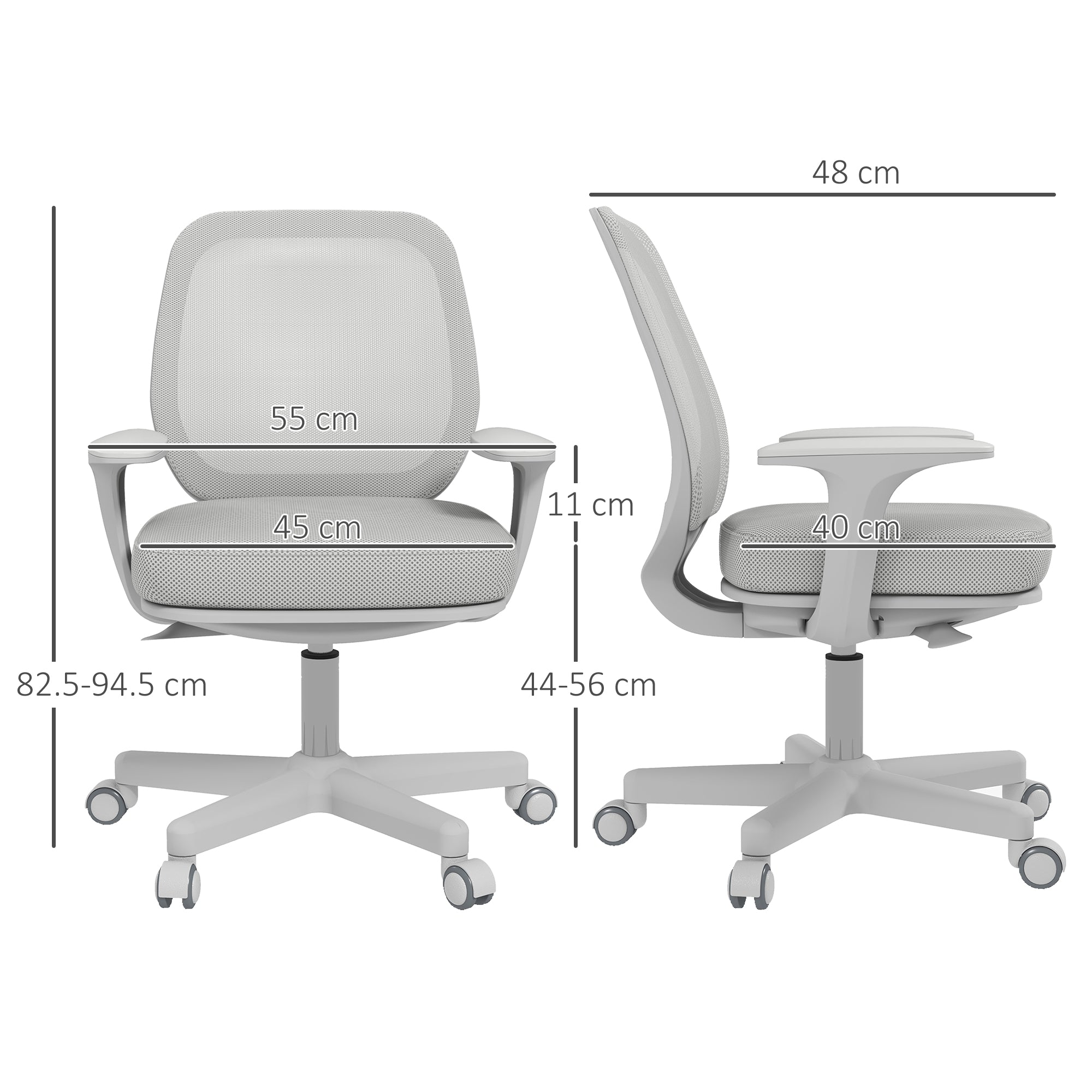 Vinsetto Office Chair, Breathable Mesh Swivel Desk Chair with Adjustable Height and  360° Swivel Security Wheels for Home Office, Study, Grey