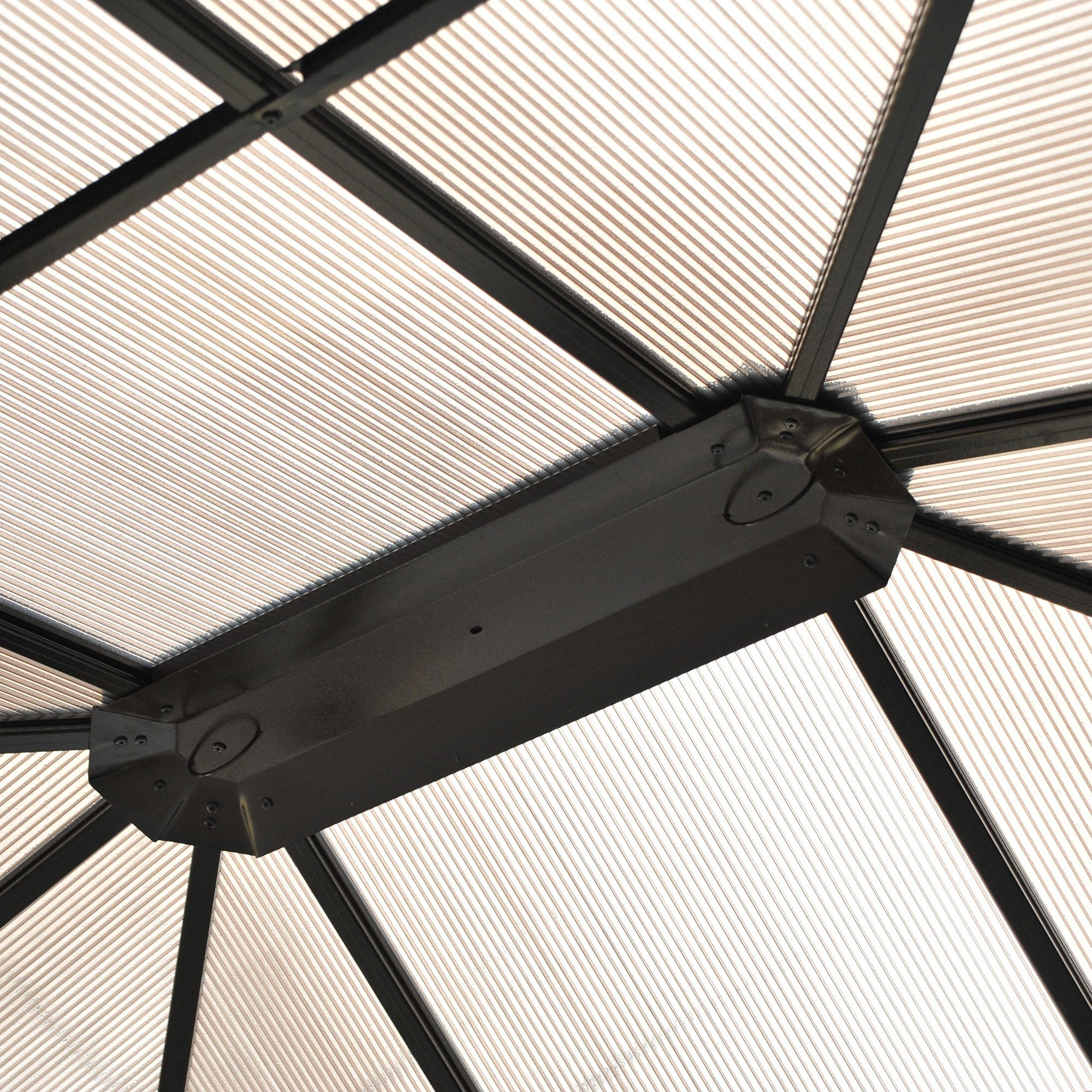 Outsunny 3.6 x 4m Hardtop Gazebo Canopy with Polycarbonate Roof and Aluminium Frame, Garden Pavilion with Mosquito Netting and Curtains - North Peak Garden Furniture