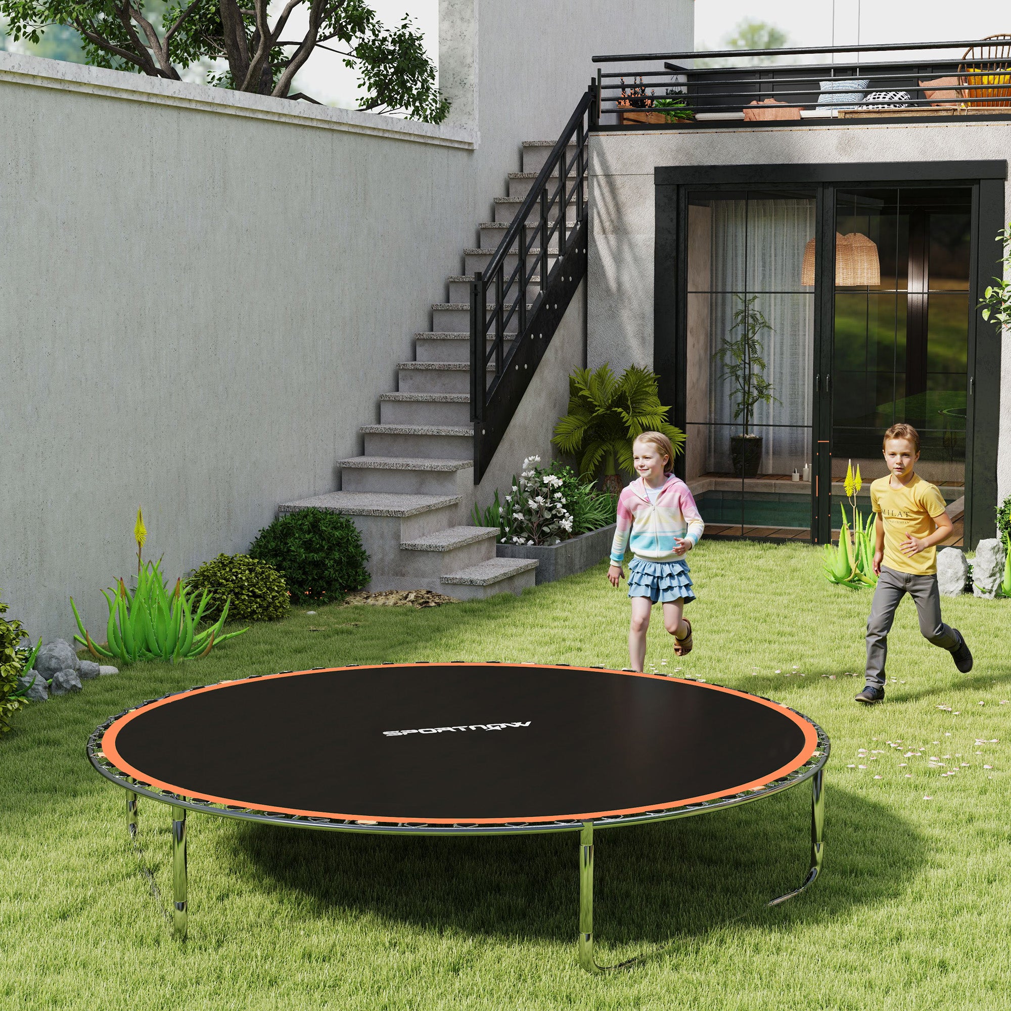 SPORTNOW Trampoline Replacement Mat with Spring Pull Tool, 54 V-Hooks, for 10ft Trampoline using 14cm Springs, Orange - North Peak Garden Furniture