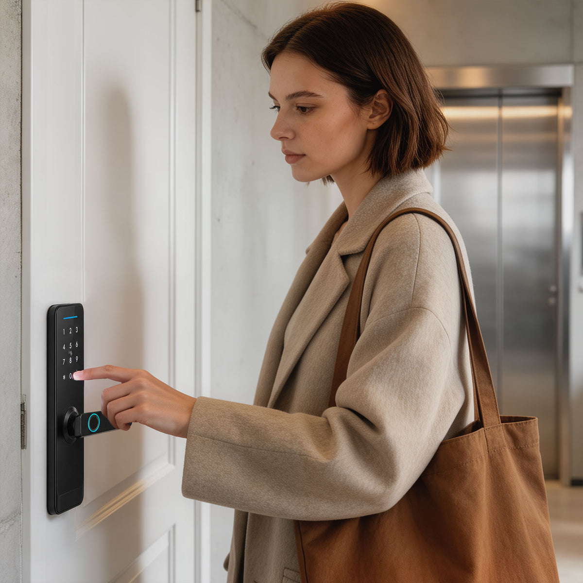 HOMCOM Smart Door Lock, 5-in-1 (Fingerprint/Passcode/Bluetooth APP/NFC Card/Key), Built-in Doorbell, Keyless Electronic Lock