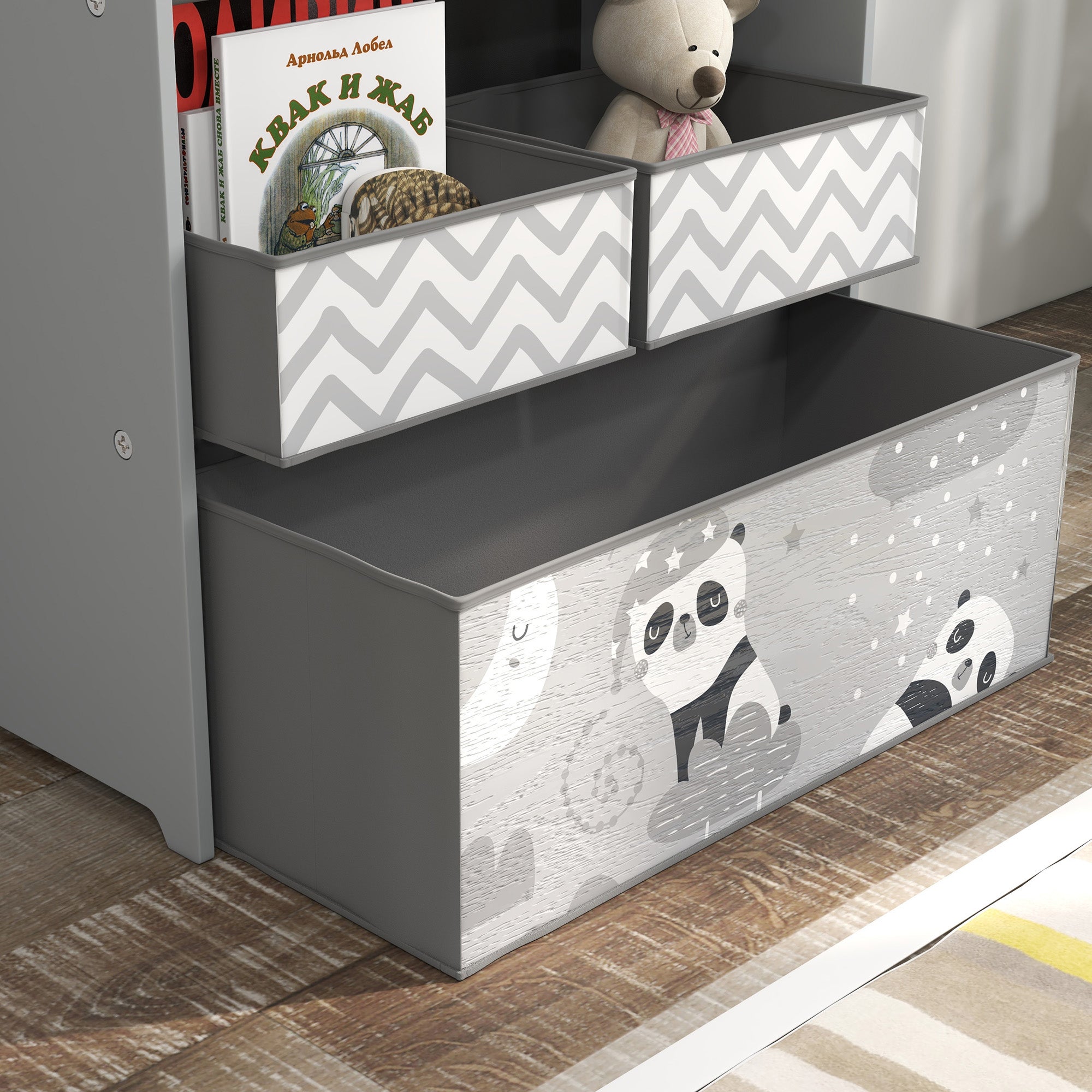 ZONEKIZ Kids Storage Unit, Toy Storage Organiser, with Six Fabric Bins, for Bedrooms, Playrooms, Nurseries - Grey - North Peak Garden Furniture