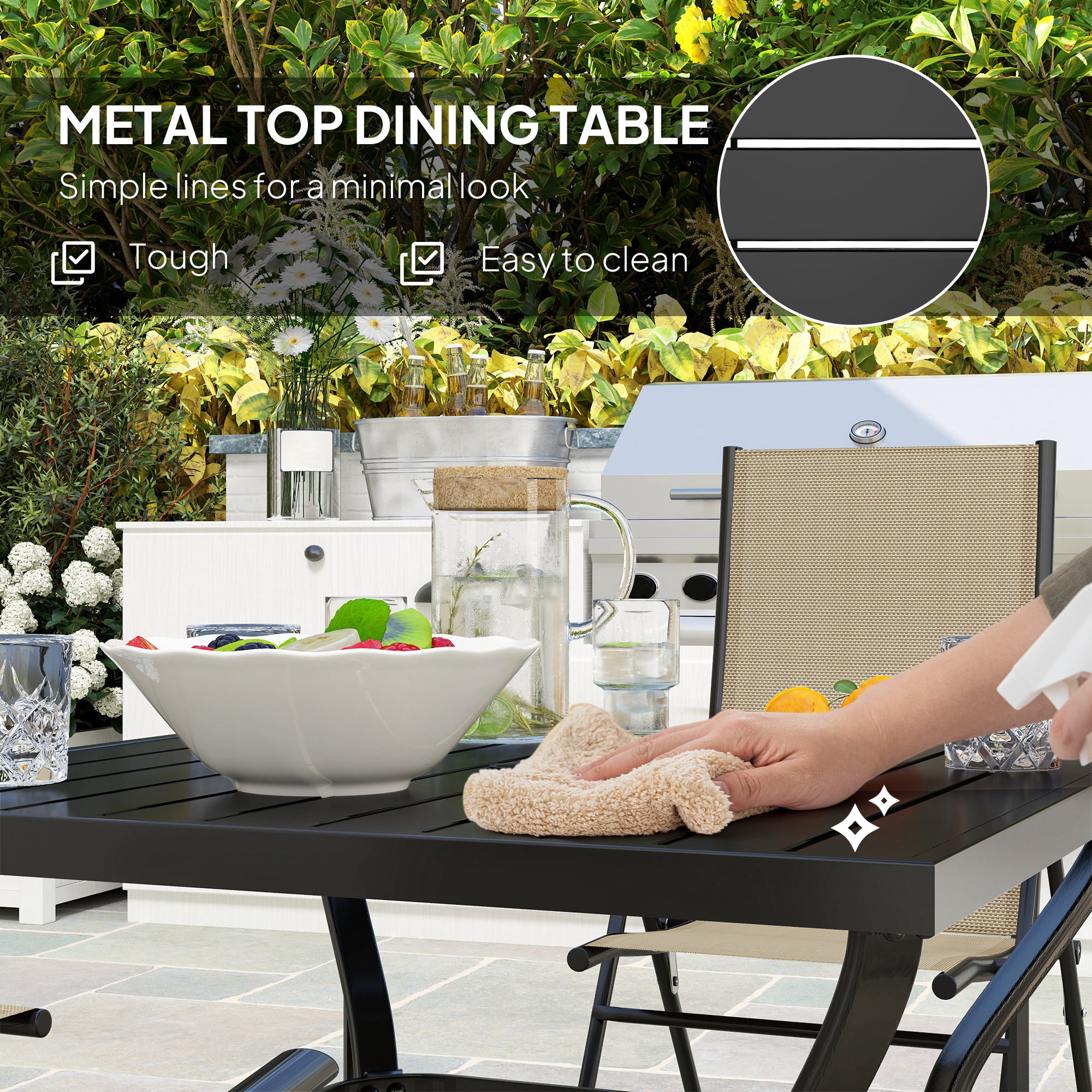 Outsunny Five-Piece Steel Frame Patio Set - Khaki/Black - North Peak Garden Furniture