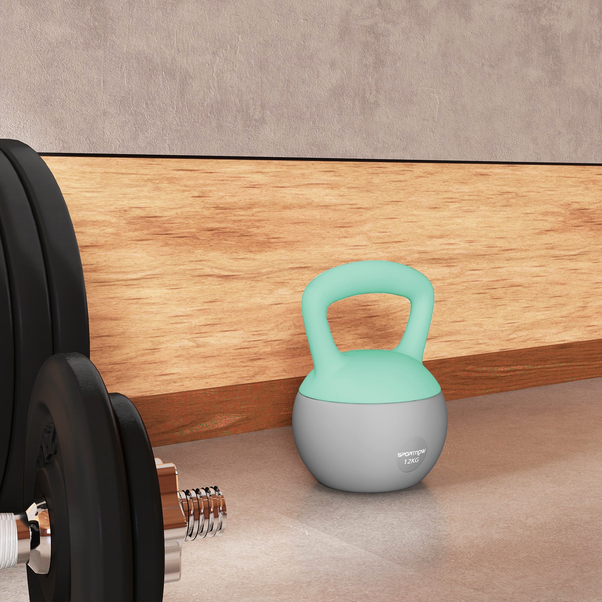 SPORTNOW 12KG Soft Kettlebell, Kettlebell with Non-Slip Handle for Home Gym, Weight Lifting, Strength Training, Green/Grey - North Peak Garden Furniture