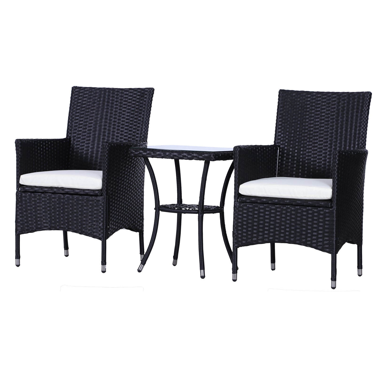 Outsunny Rattan Bistro Set: 3 Piece Garden Furniture with Weave Chairs & Table, Conservatory Patio Suite, Jet Black