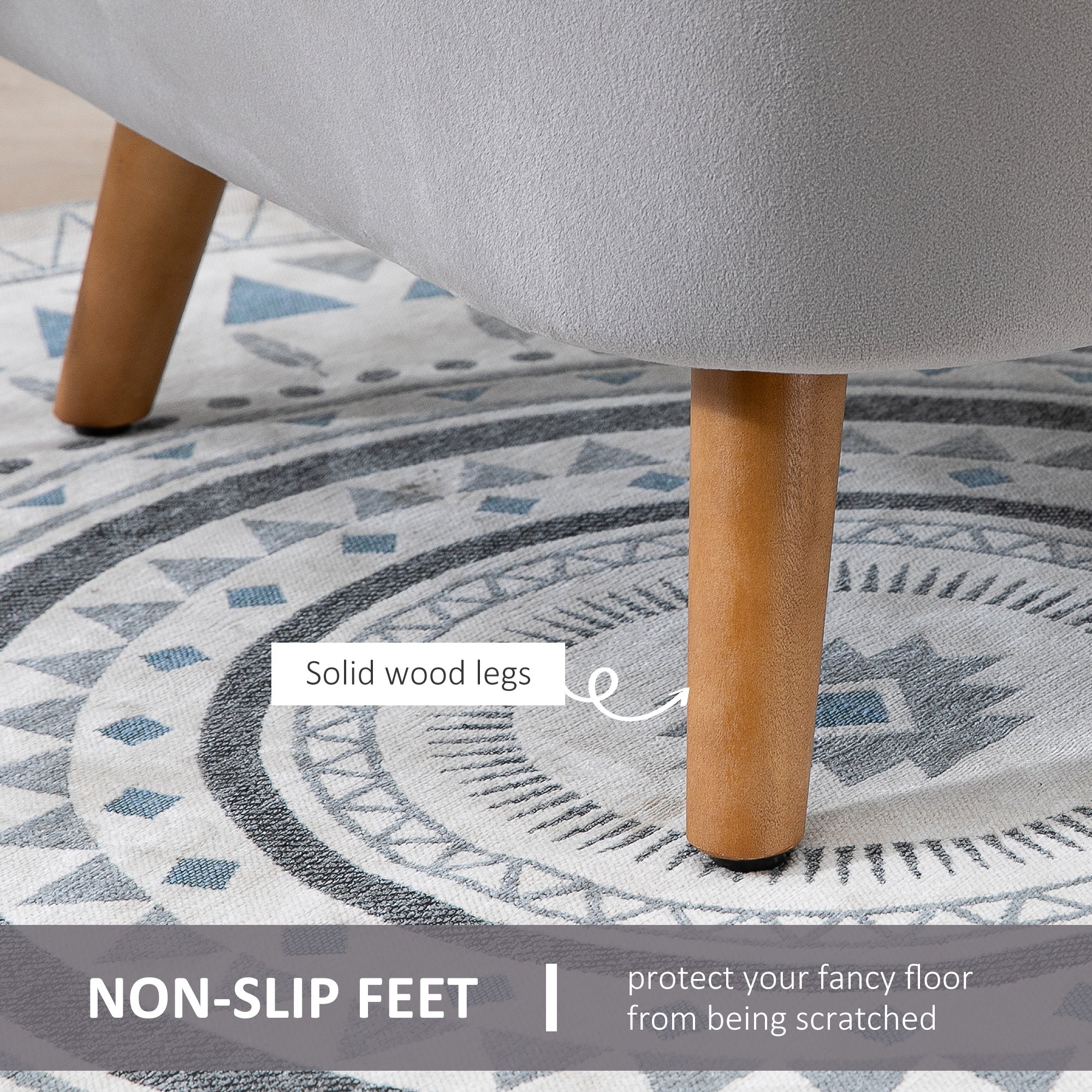 HOMCOM Accent Chair Velvet Fabric Single Sofa Armchair Home Living Room Solid Wood Leg Upholstered Side Armchair Grey - North Peak Garden Furniture