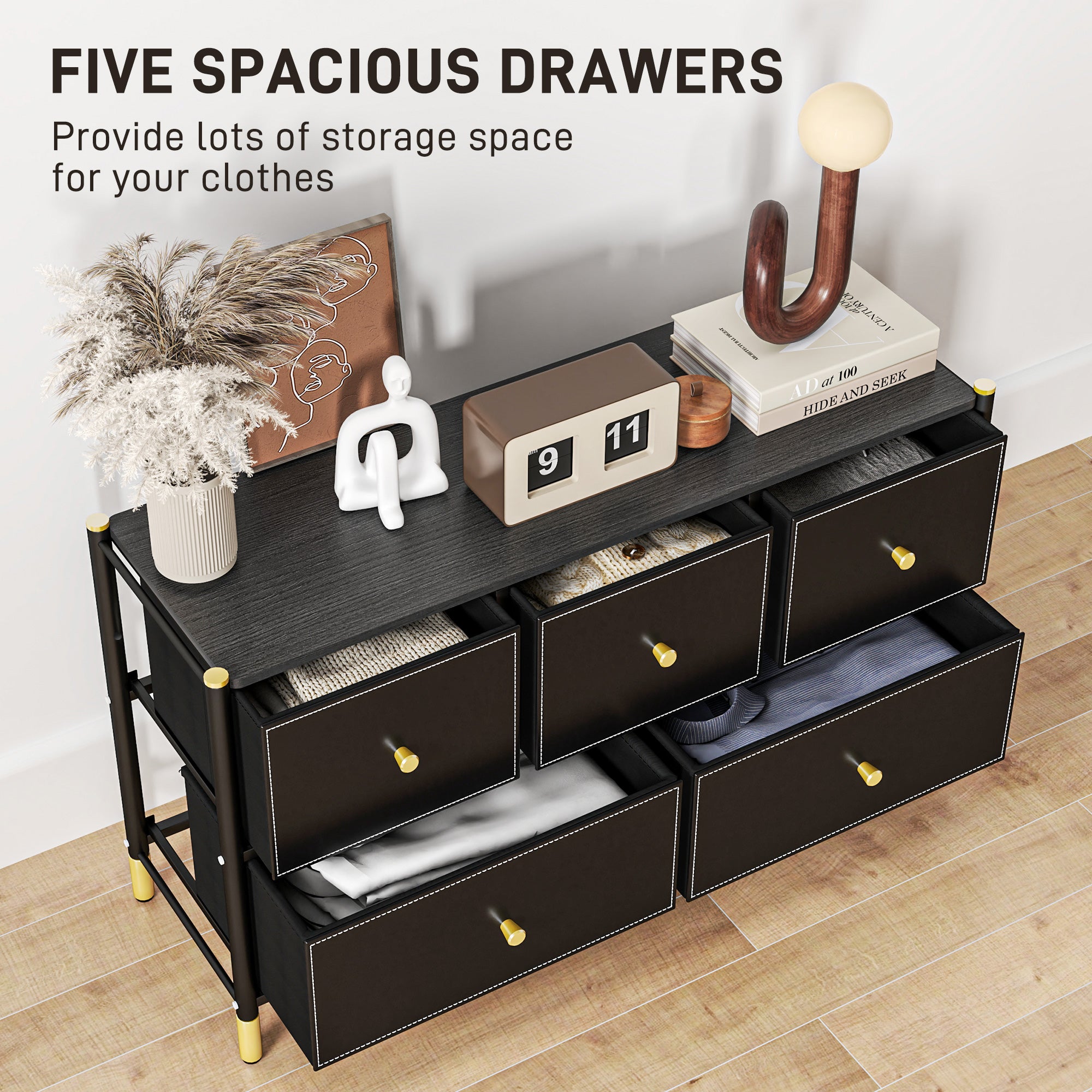 HOMCOM Faux Leather Front Chest of Drawers - Black - North Peak Garden Furniture