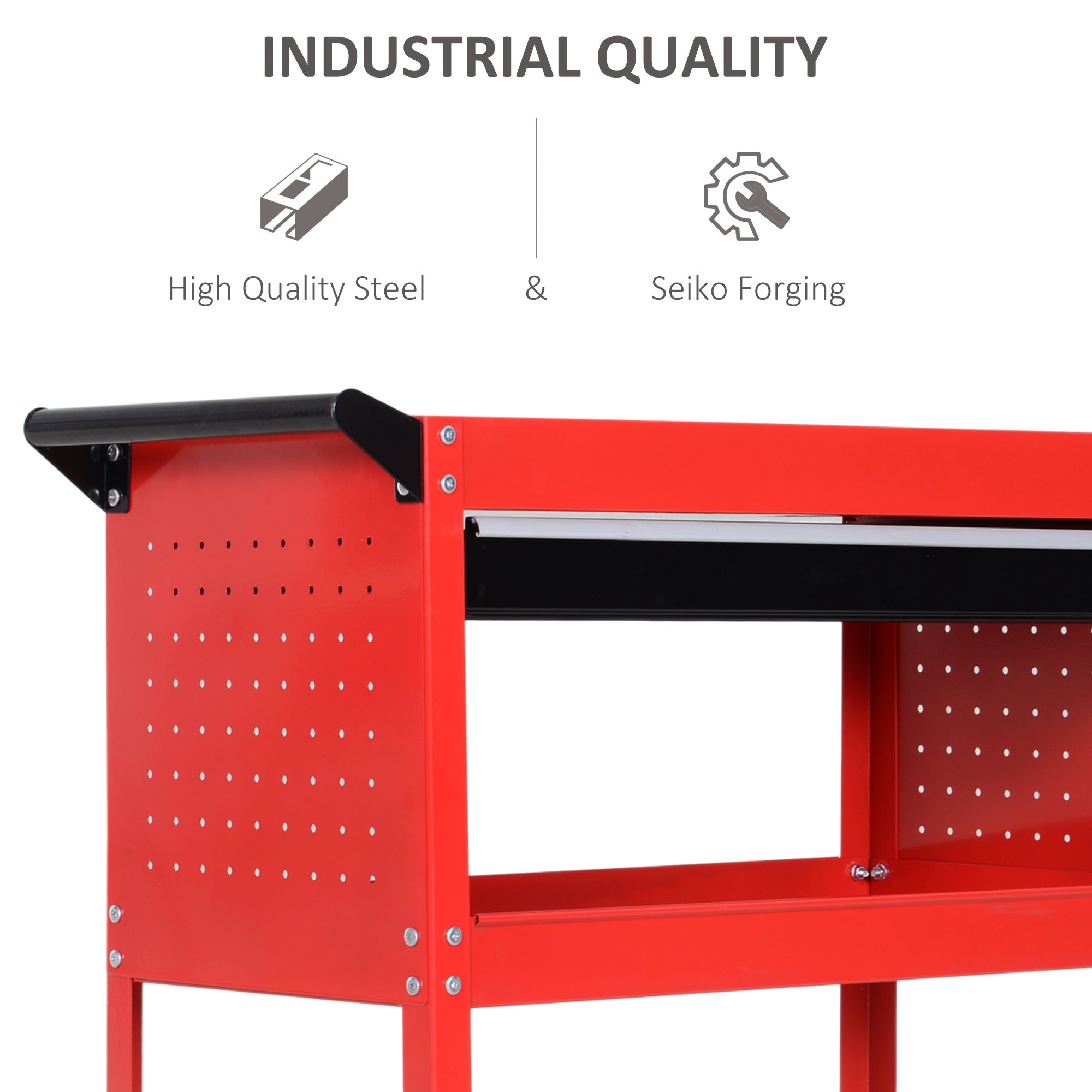 DURHAND 3-Tier Tool Trolley Cart Storage Shelf Roller Cabinet DIY Box Garage Workshop with Drawer Red - North Peak Garden Furniture