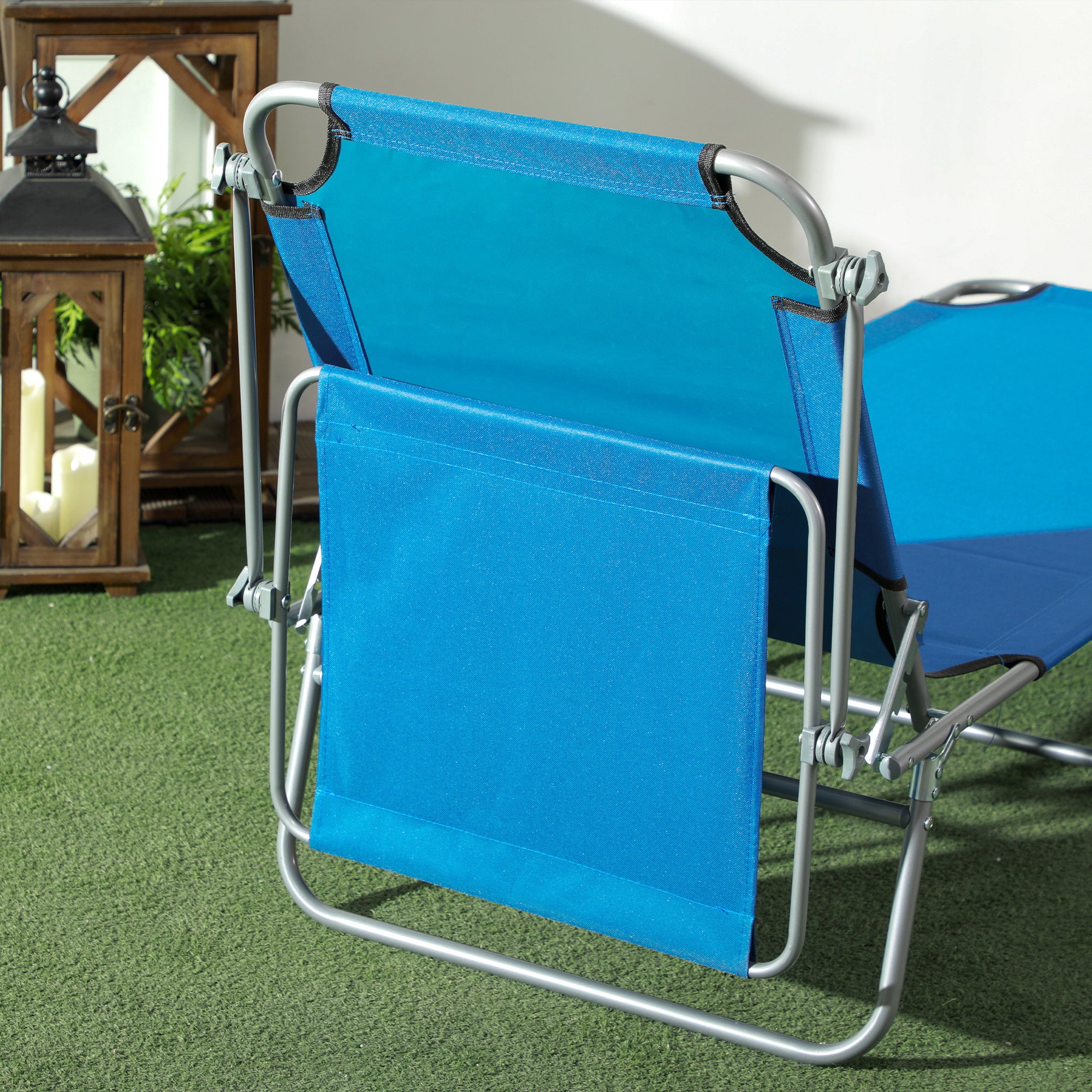 Outsunny Sun Lounger, with Adjustable Face Canopy - Bright Blue - North Peak Garden Furniture