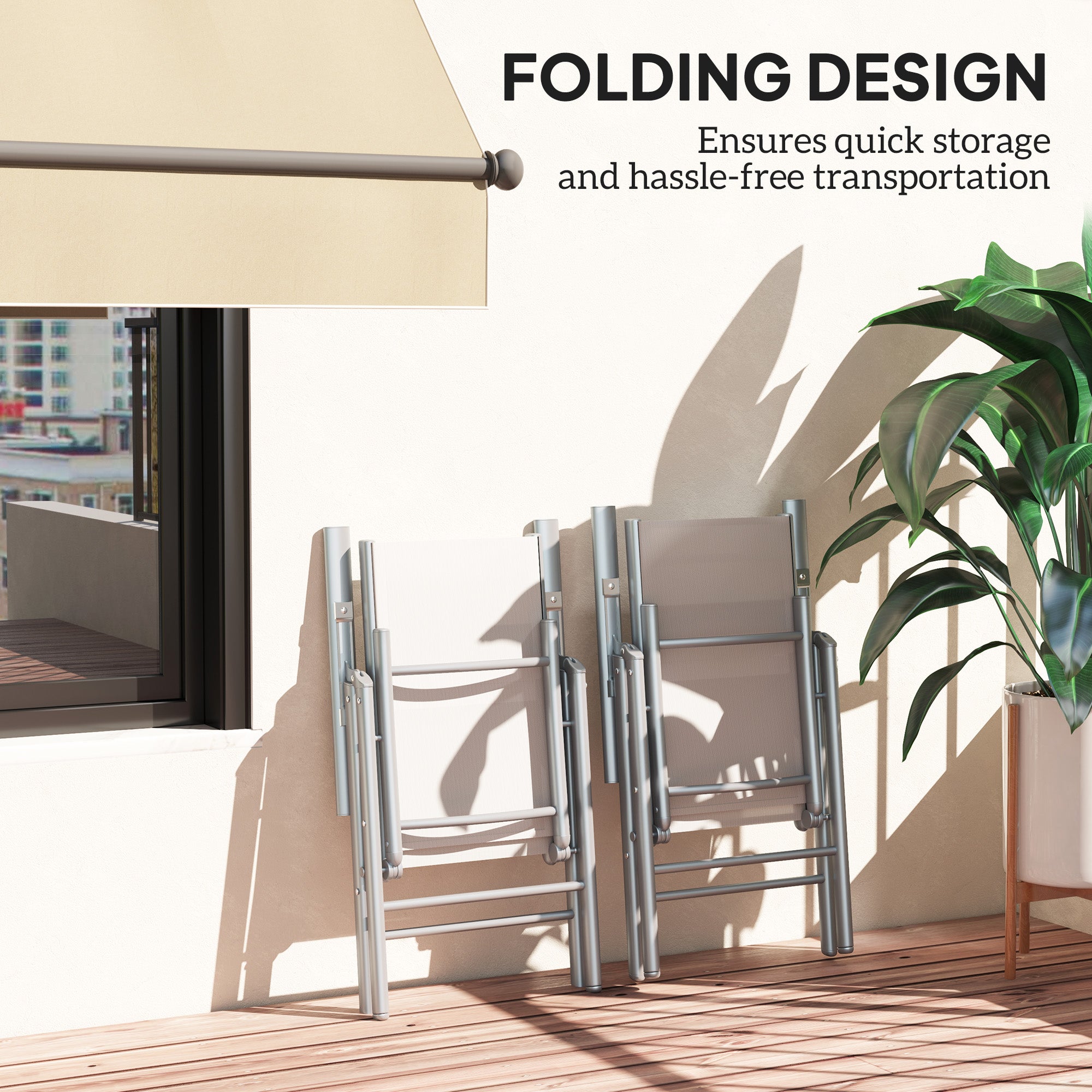 Outsunny Set of Two Aluminium Folding Chairs - Light Grey - North Peak Garden Furniture