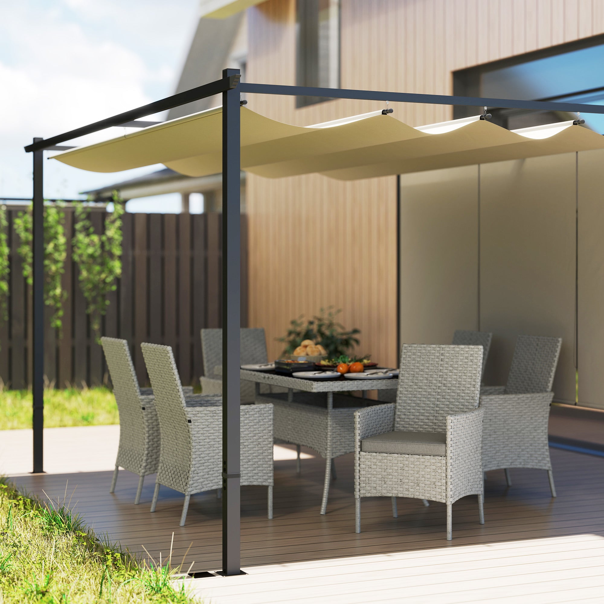 Outsunny Seven-Piece Rattan Dining Set - Grey - North Peak Garden Furniture
