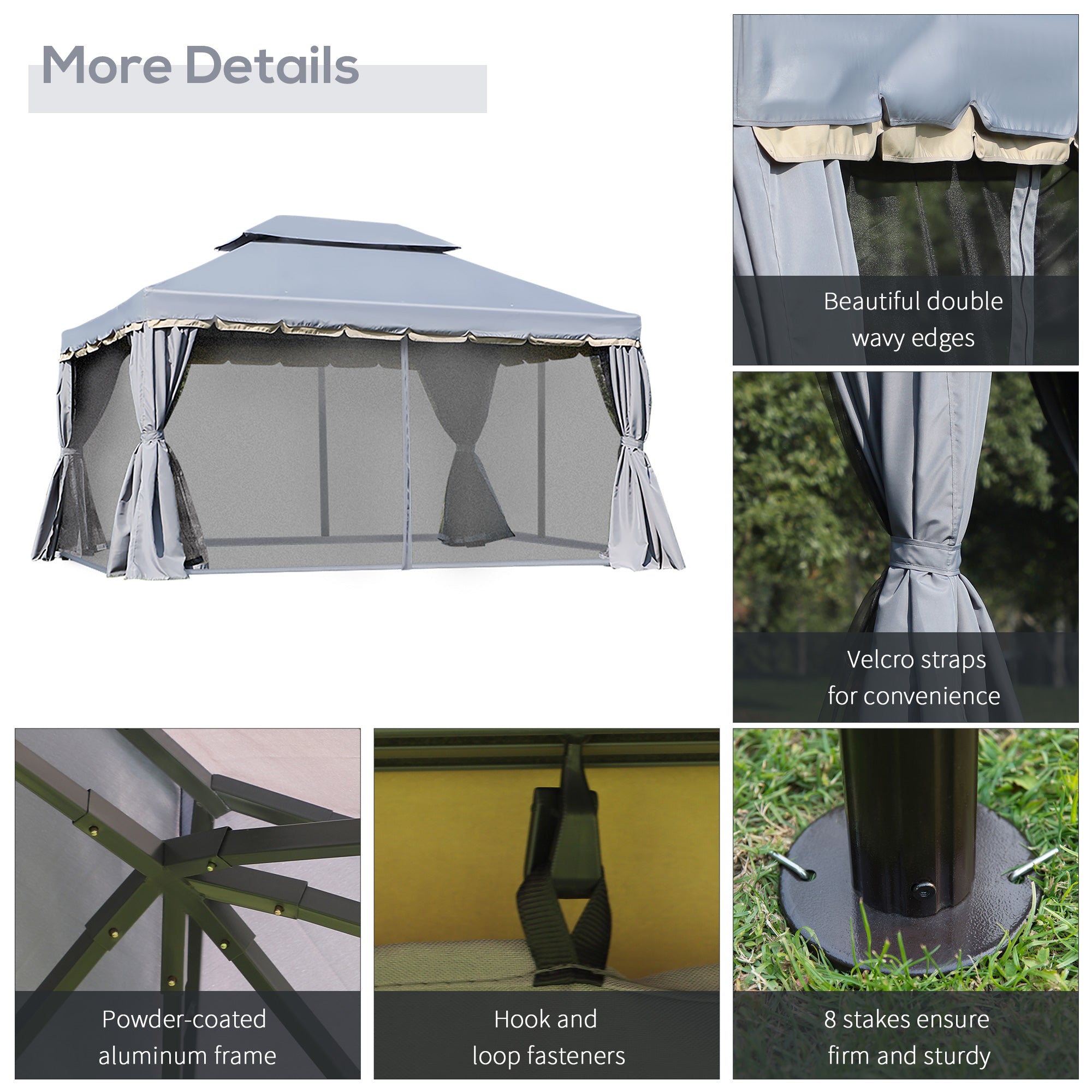 Outsunny 3 x 4m Aluminium Garden Gazebo, Marquee Canopy Shelter Pavilion Party Tent with Nets and Curtains for Garden, Lawn, Backyard and Deck, Grey - North Peak Garden Furniture