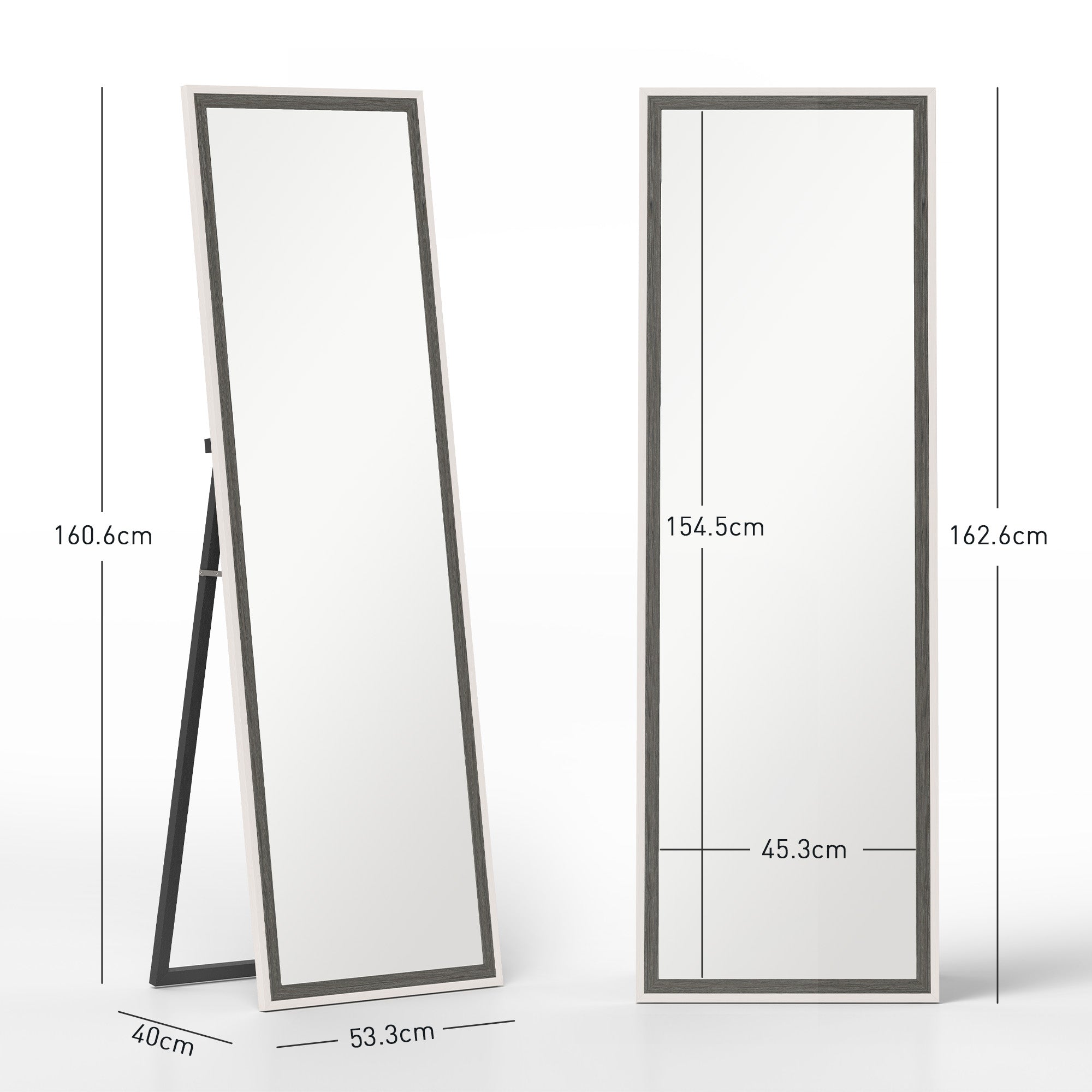 HOMCOM 162.6 cm Two-Tone Full Length Mirror - White/Grey-Tone - North Peak Garden Furniture