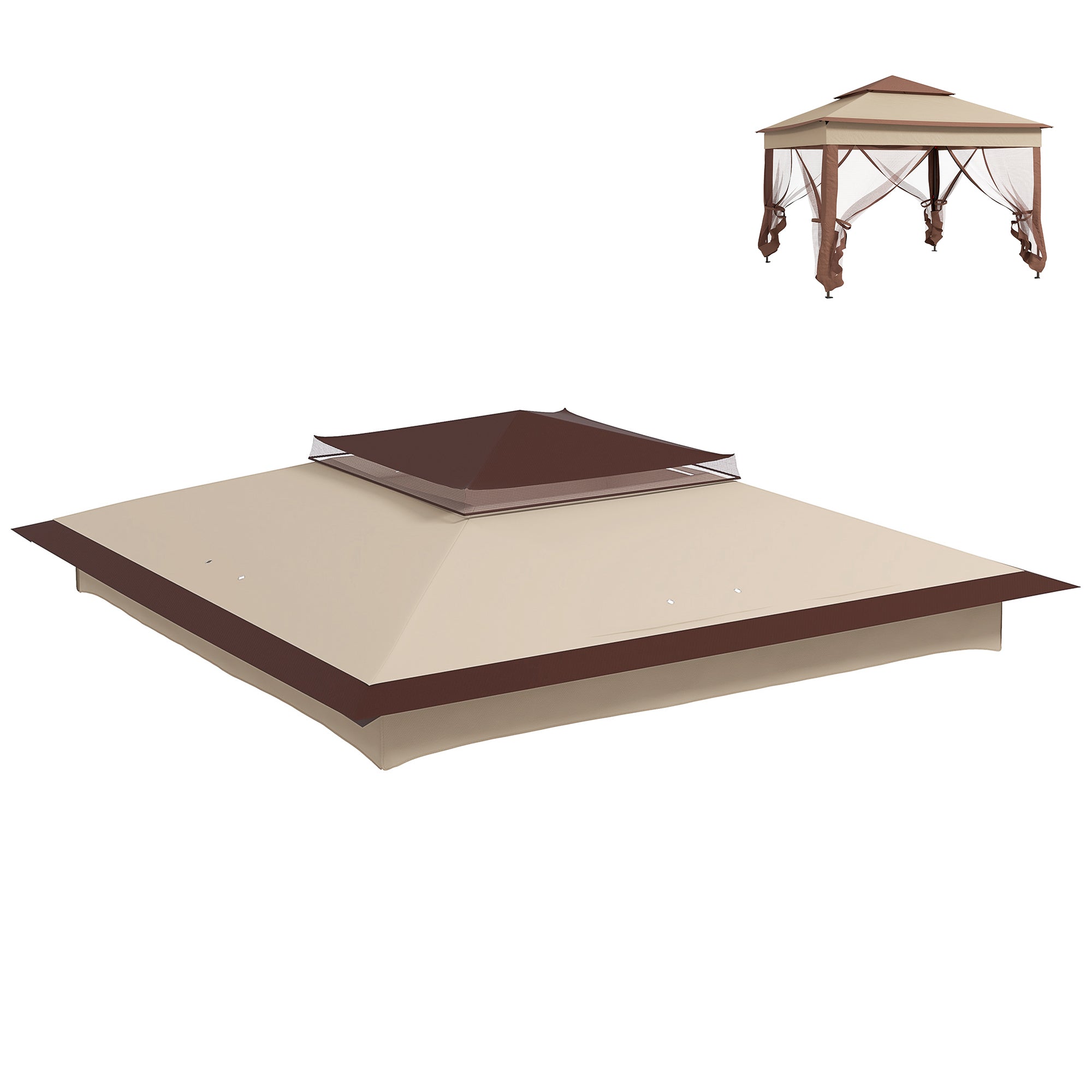 Outsunny Pop up Gazebo Cover, 2-Tier Gazebo Roof Replacement for 3.25m x 3.25m Frame, 30+ UV Protection, Beige - North Peak Garden Furniture