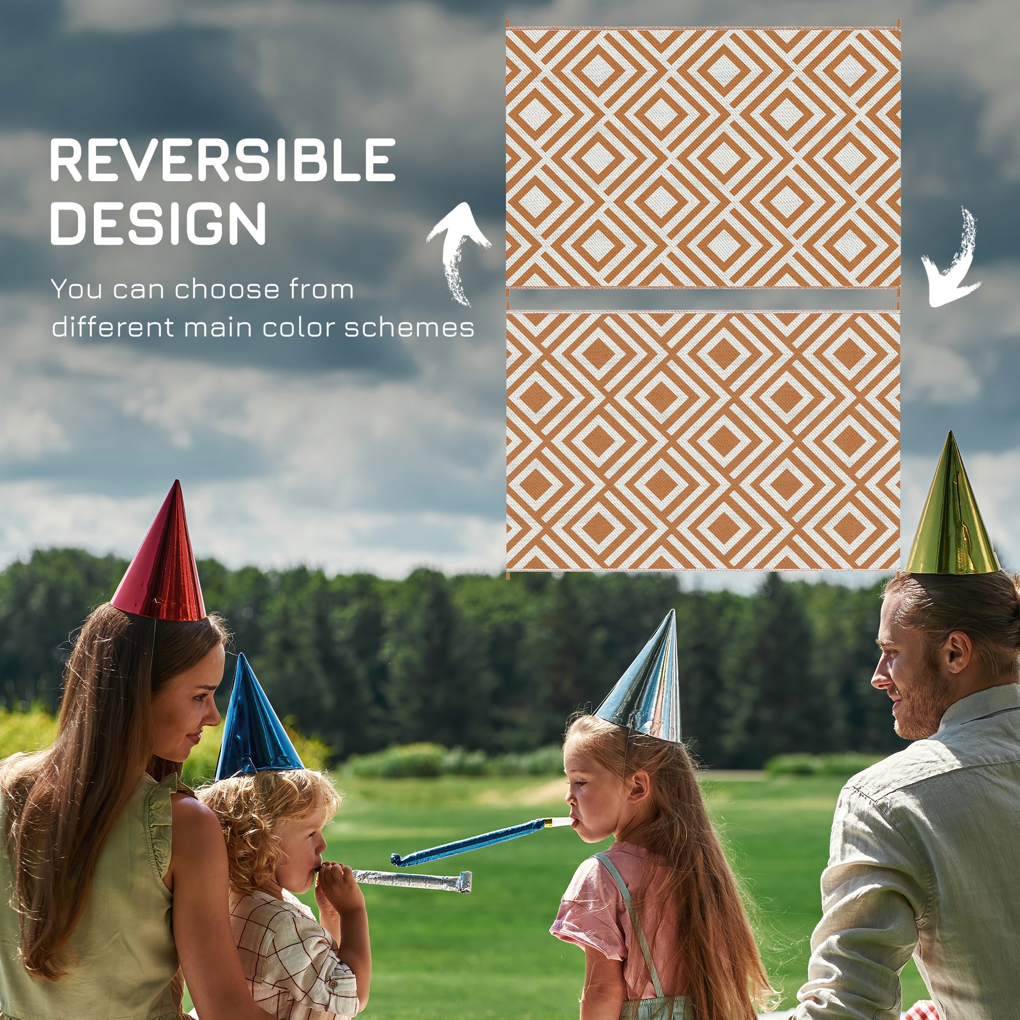 Outsunny Reversible Outdoor Rug, Plastic Straw Mat w/ Carry Bag Ground Stakes for Garden RV Picnic Beach Camping 182x274cm Brown - North Peak Garden Furniture