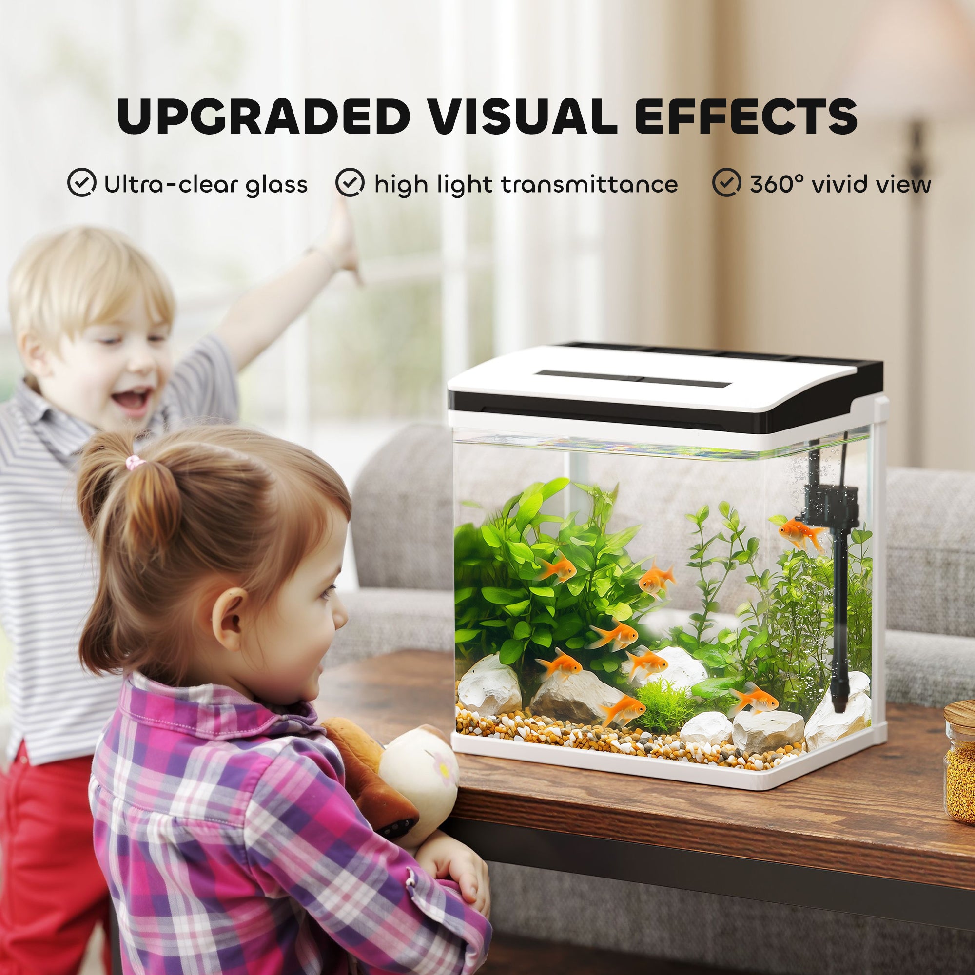 PawHut 13L Glass Aquarium Fish Tank with Filter, LED Lighting, for Betta, Guppy, Mini Parrot Fish, Shrimp, 29 x 20 x 30.5cm - North Peak Garden Furniture