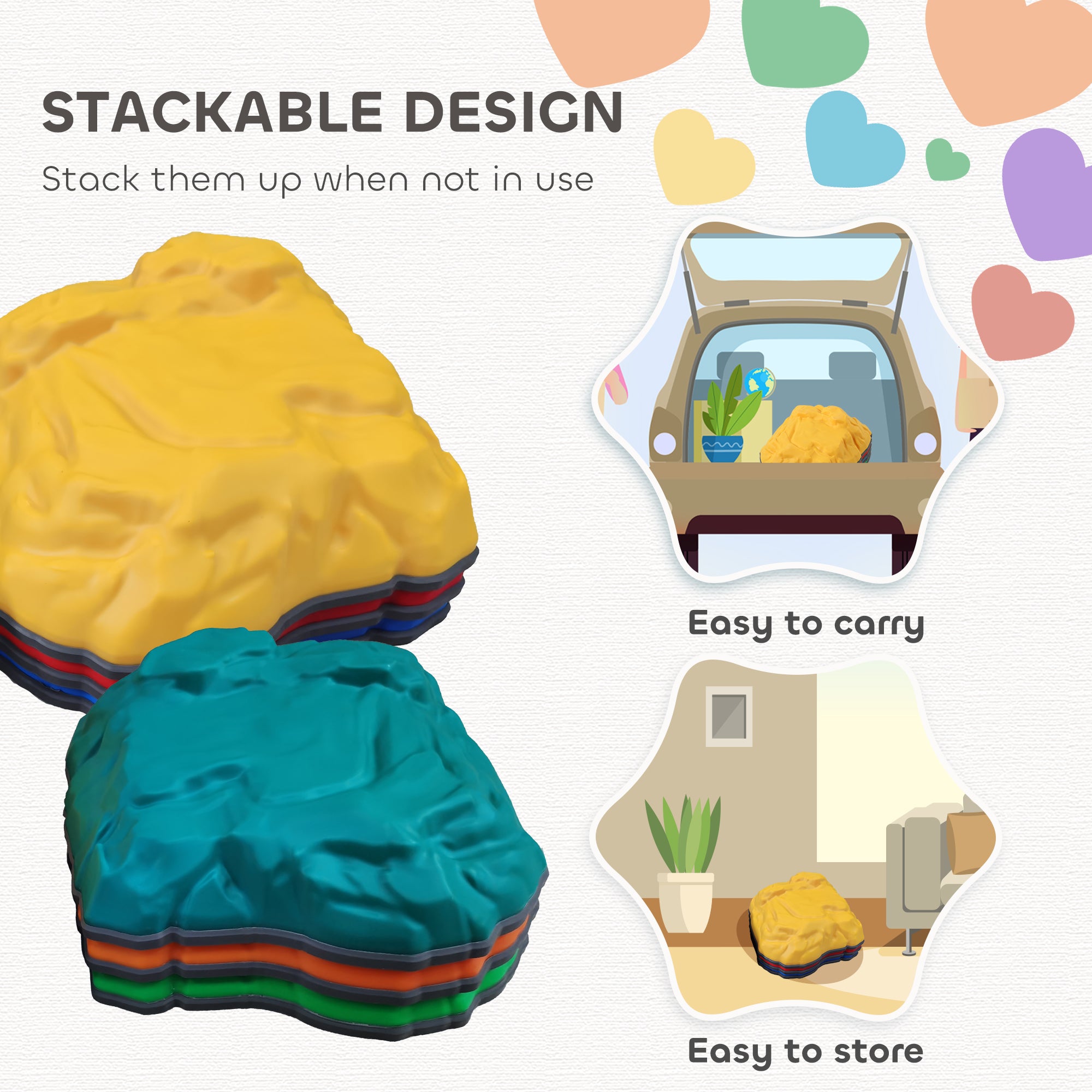 AIYAPLAY Balance Stepping Stones for Kids with Non-slip Bottom, Indoor Outdoor Obstacle Course for Ages 3-8 Years, Multicoloured - North Peak Garden Furniture