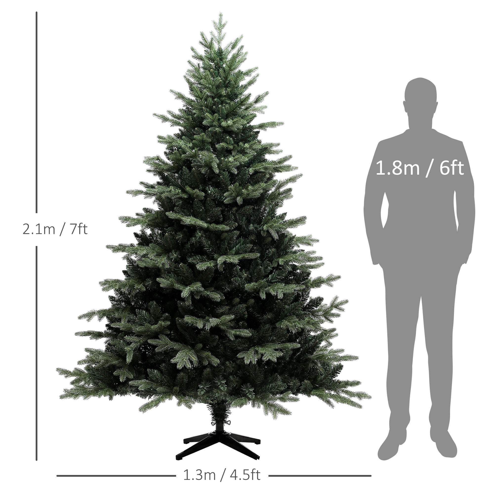 HOMCOM 7ft Artificial Spurce Christmas Tree with 3116 Branch Tips and Foldable Steel Base, Realistic Hinged Xmas Tree, Holiday Décor for Home Office, Green