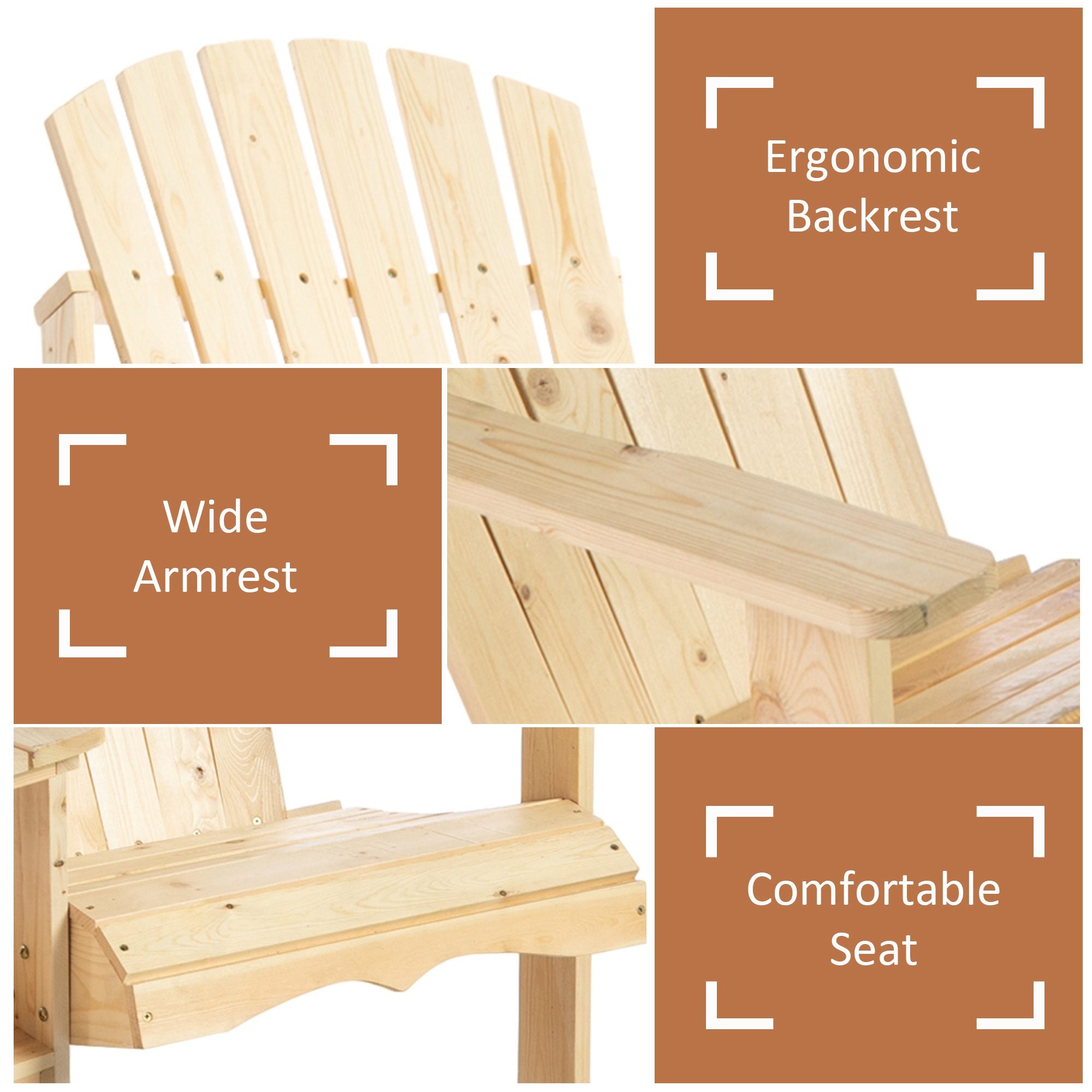 Outsunny Wooden Outdoor Double Adirondack Chairs Loveseat w/ Centre Table and Umbrella Hole, Garden Patio Furniture for Lounging and Relaxing, Natural