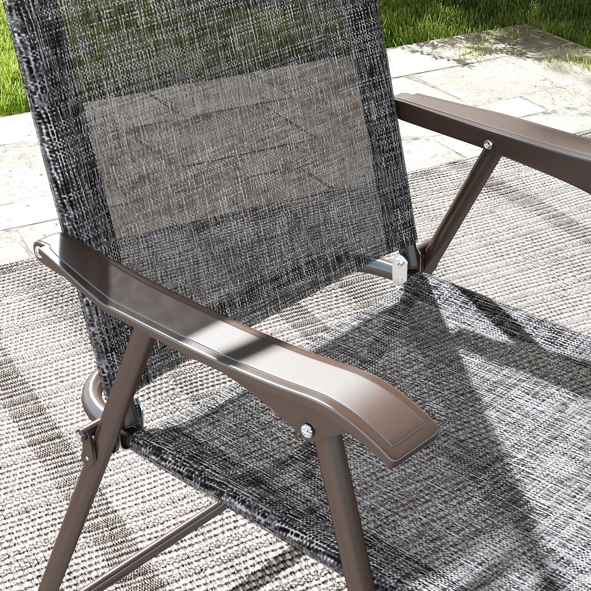 Outsunny Set of Two Folding Garden Chairs, with Fabric Mesh Seats - Grey - North Peak Garden Furniture