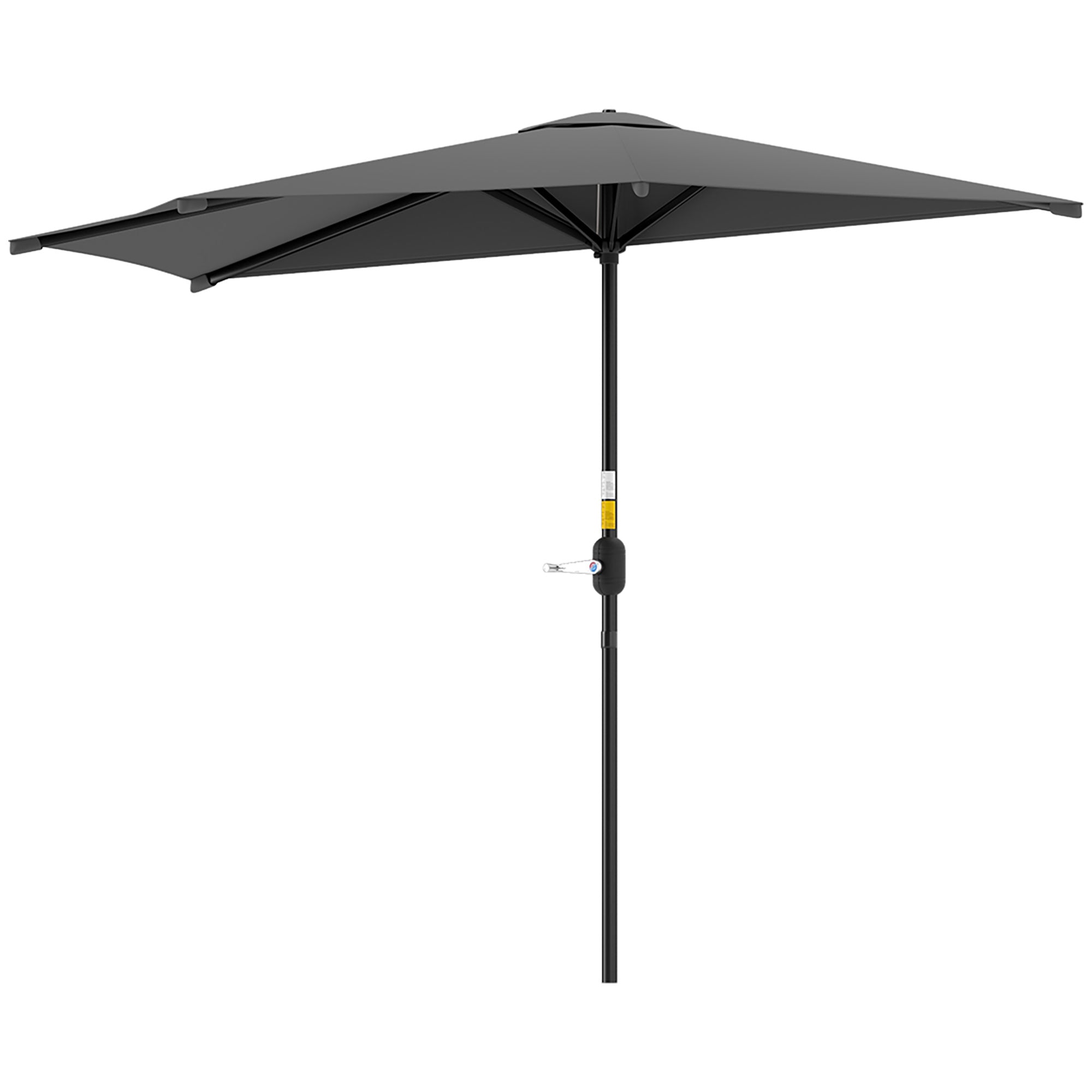 Outsunny 3(m) Half Parasol, Semi Round Umbrella with Metal Frame, Crank Handle for Balcony, Garden, Dark Grey - North Peak Garden Furniture