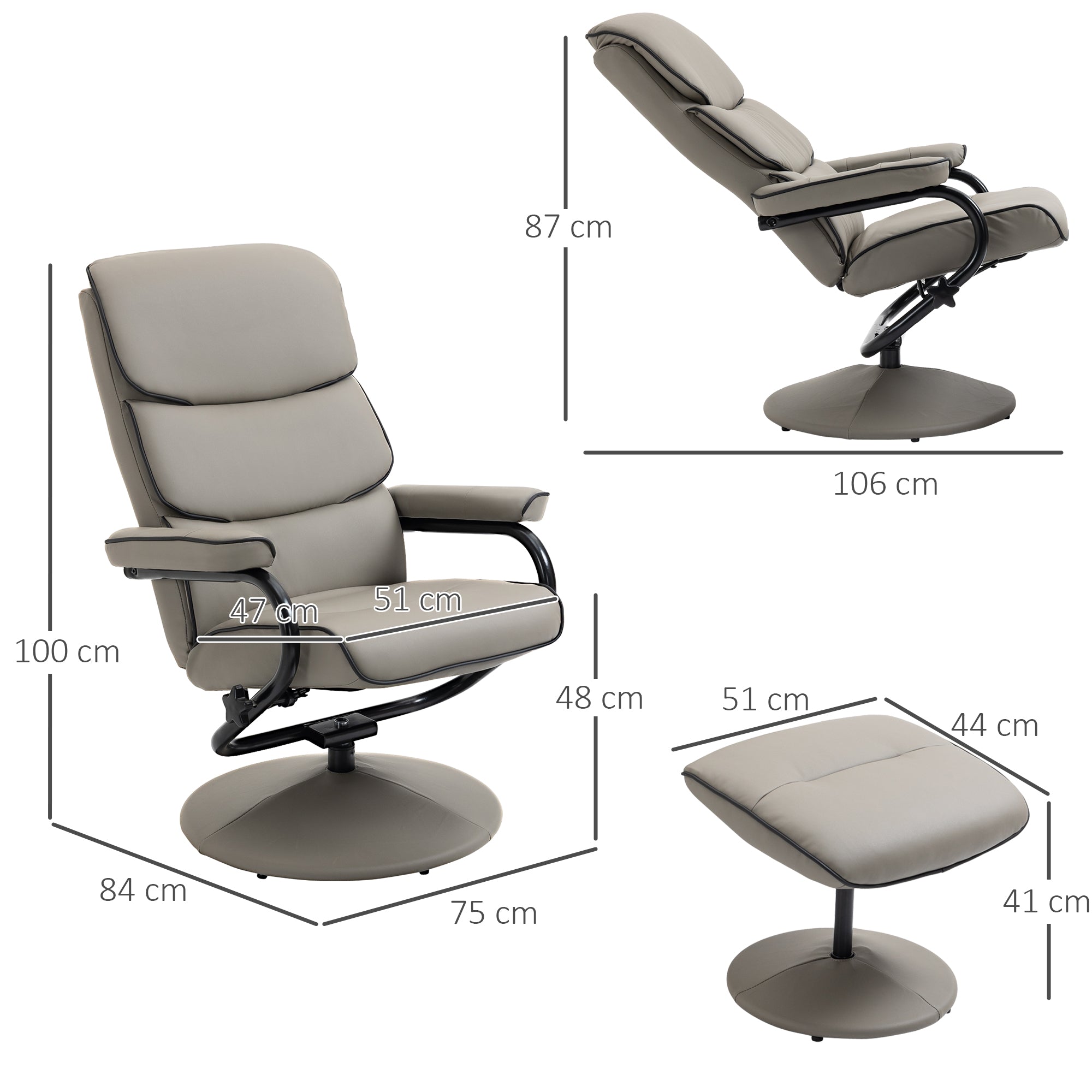 HOMCOM Recliner Chair with Ottoman 360° Swivel Faux Leather High Back Armchair w/ Footrest Stool for Home Office - North Peak Garden Furniture