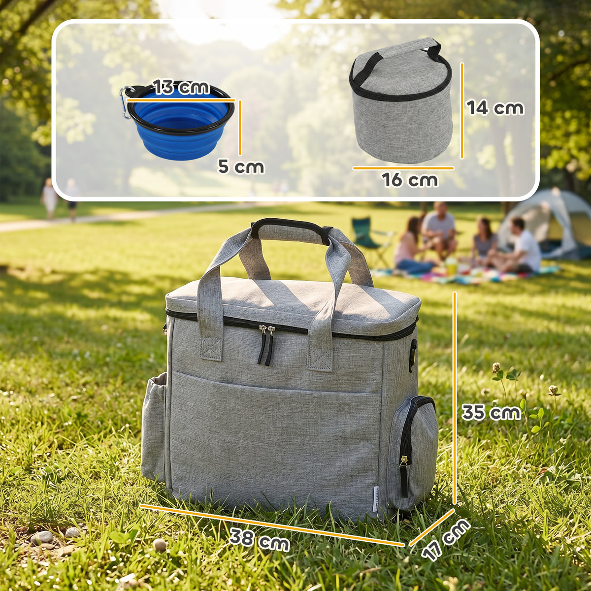 PawHut Dog Travel Bag, Waterproof Walking Bag with Multiple Pockets, Two Food Containers and Collapsible Bowl for Cat Puppy
