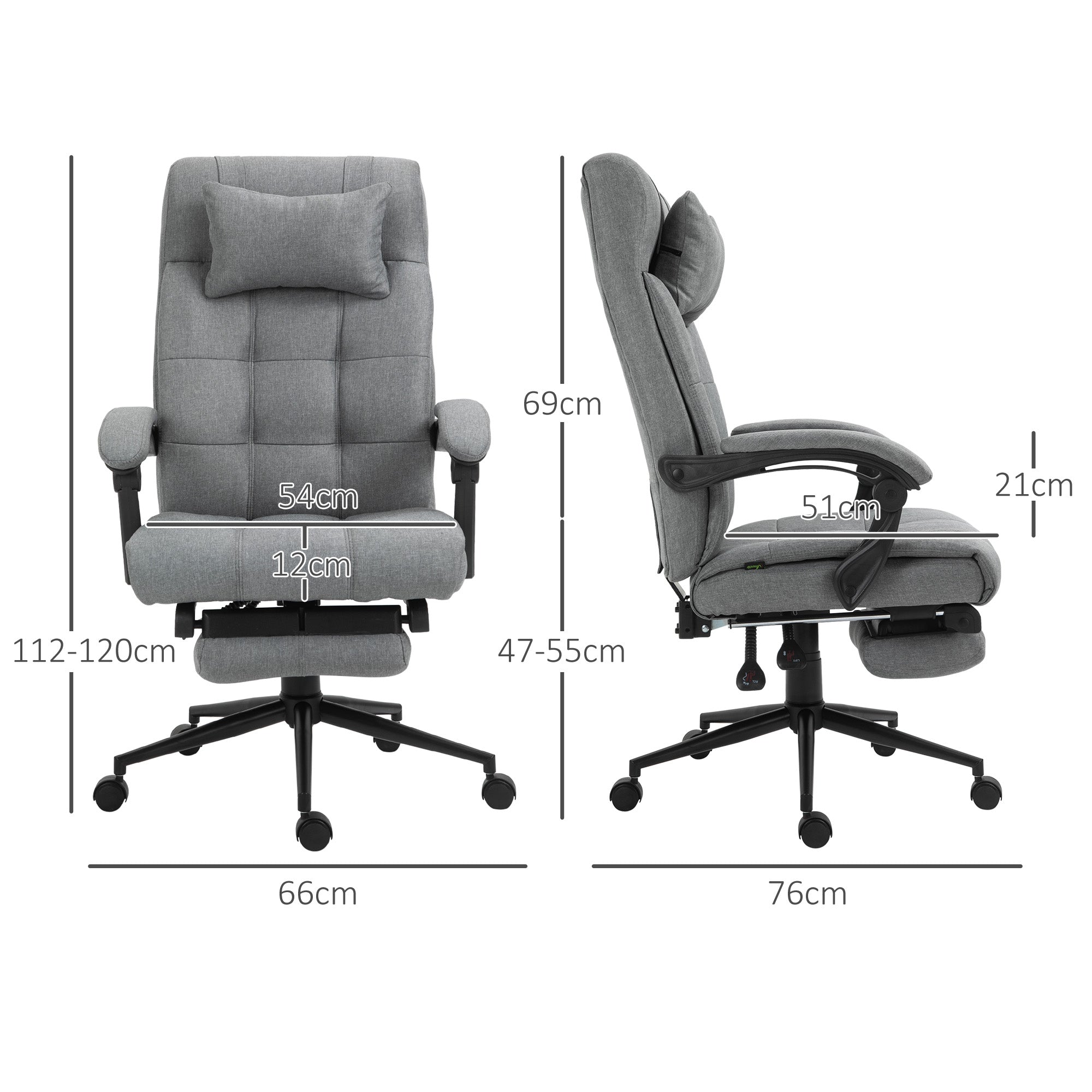 Vinsetto Office Chair with Footrest Ergonomic Office Chair with Armrests Lumber Support and Headrest Light Grey - North Peak Garden Furniture