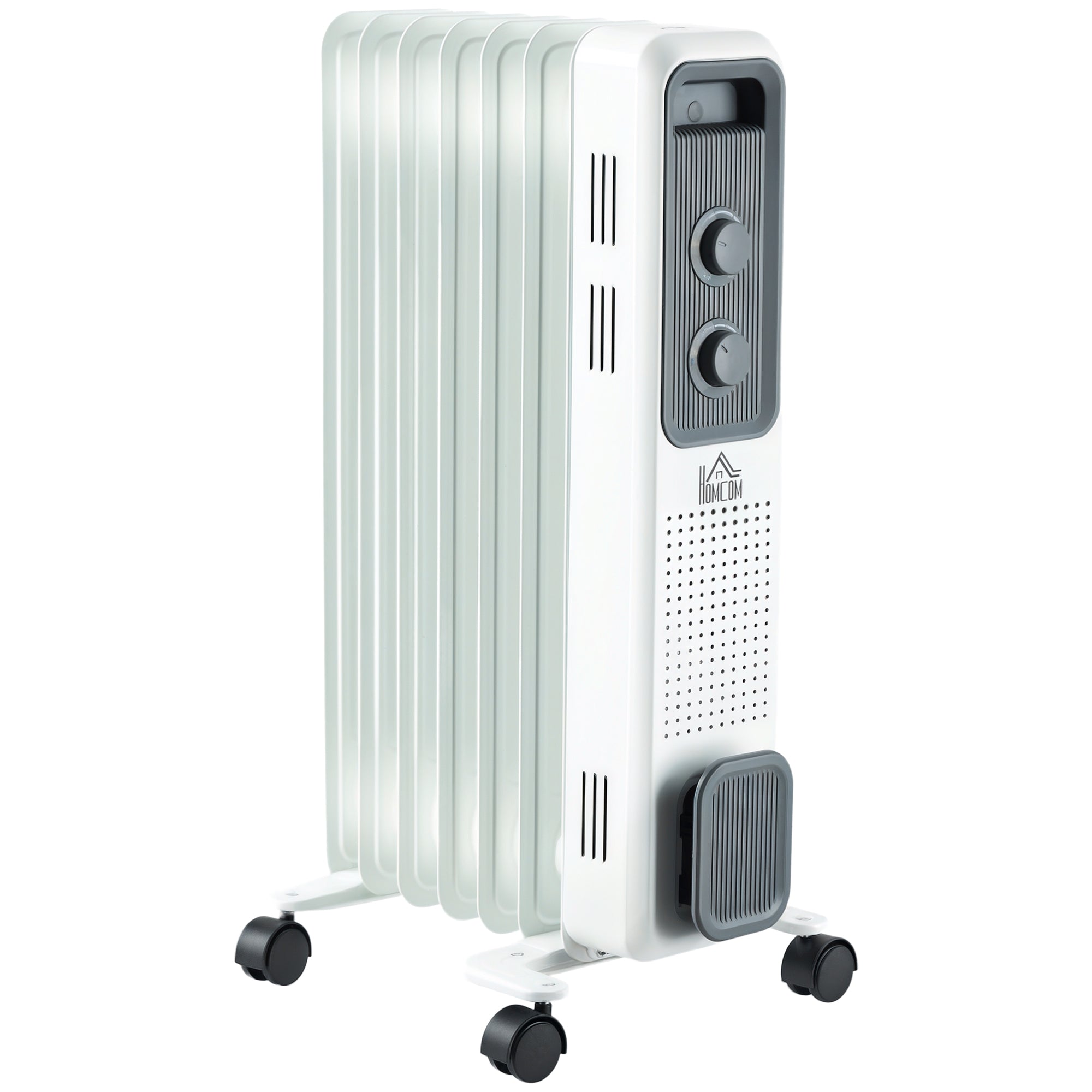 HOMCOM 1500W Oil Filled Radiator, Portable Electric Heater with 3 Heat Settings, Safety Cut-Off and Wheels, White