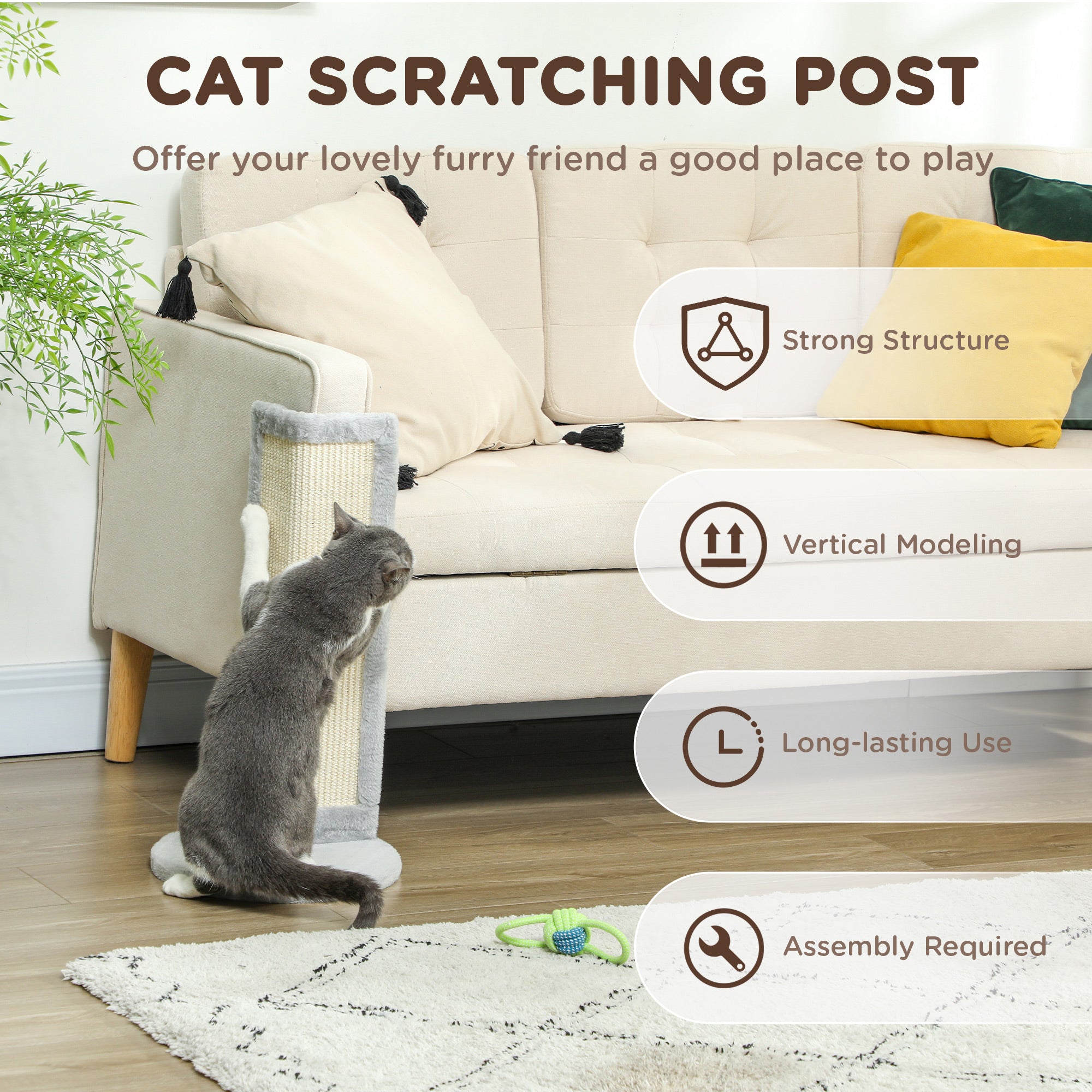 PawHut 56cm Corner Cat Scratching Post with Sisal Scratching Pad, Grey