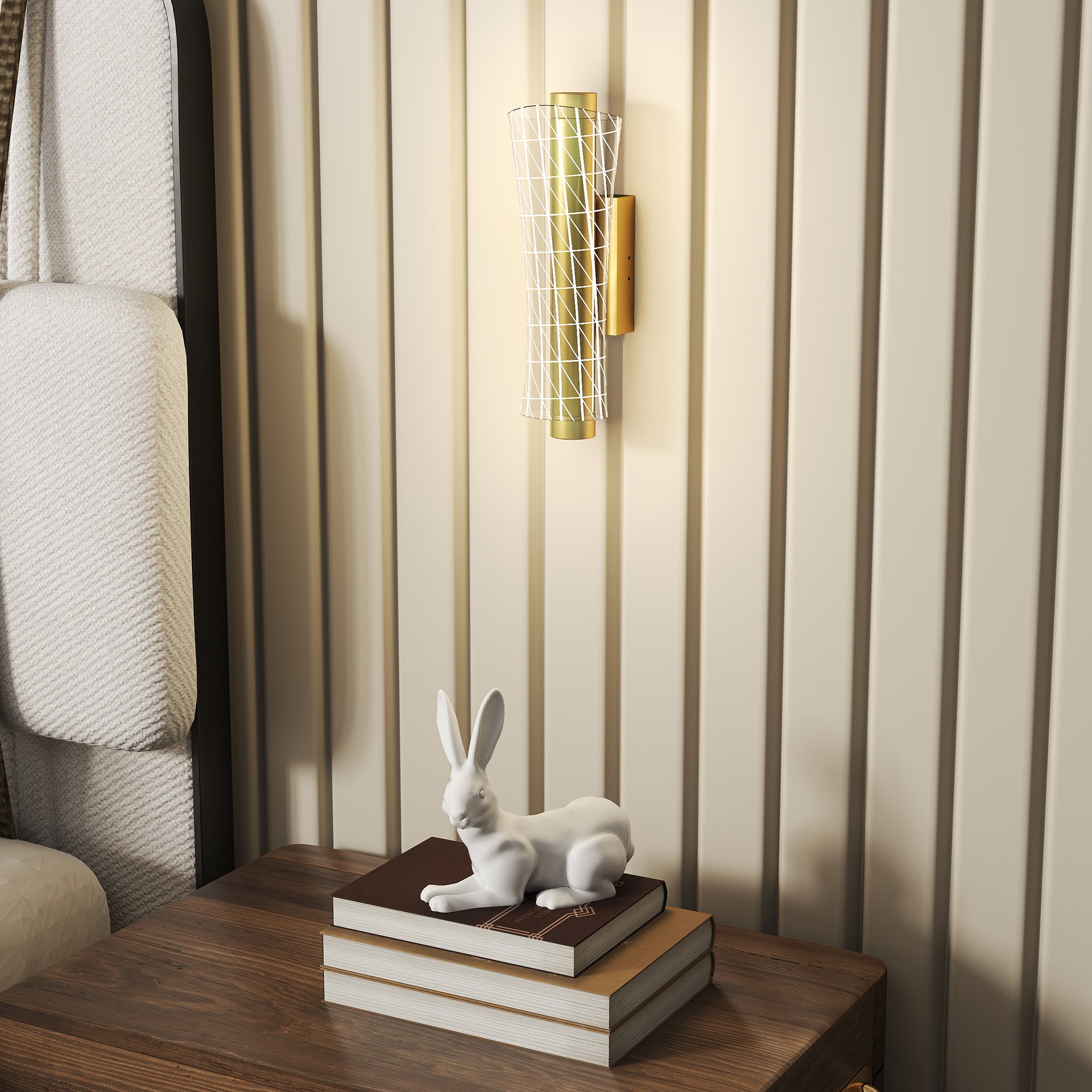 HOMCOM Led Wall Lamp 2 Pack, 9W Modern Indoor Geometric Mesh Wall Light, Colour Temperature Adjustable 3000K/4000K/6500K for Bedroom, Living Room, Hallway, Stairs, Gold Tone - North Peak Garden Furniture