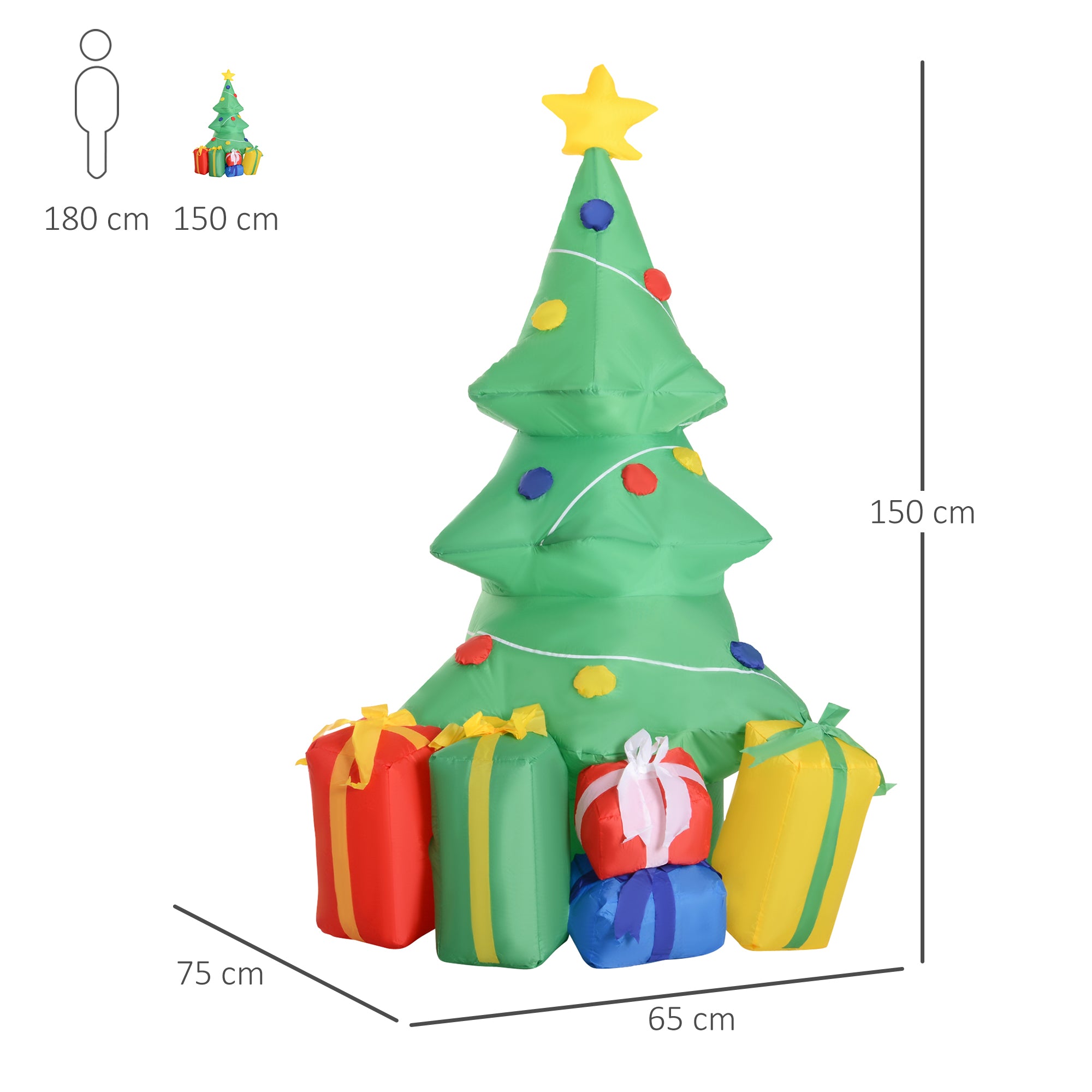 HOMCOM 5ft Inflatable Christmas Tree Xmas Air Blown Holiday Decoration LED Lawn Yard Outdoor Ornaments - North Peak Garden Furniture