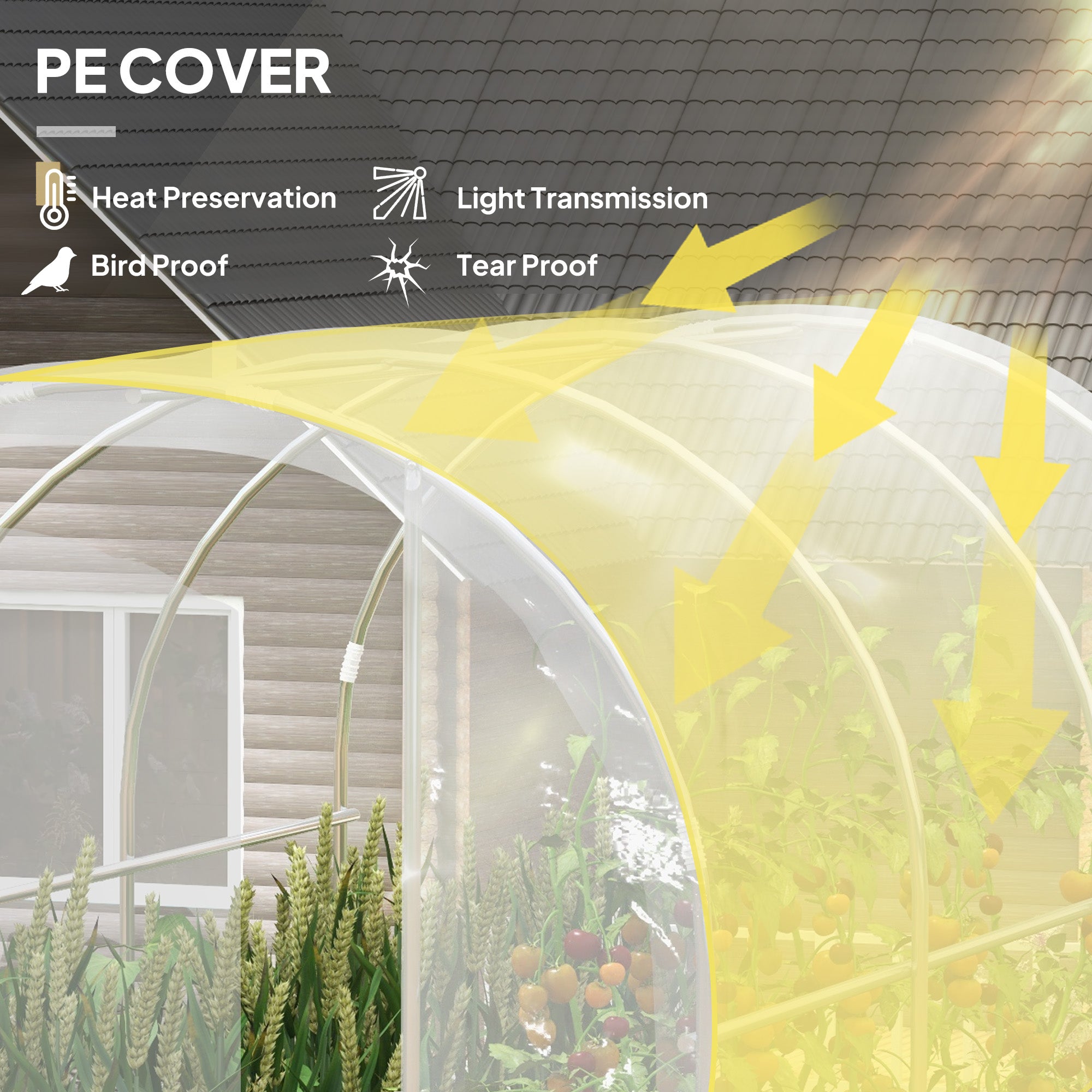 Outsunny Polytunnel Greenhouse Walk-in Grow House with PE Cover, Door and Galvanised Steel Frame, 3 x 2 x 2m, Clear - North Peak Garden Furniture