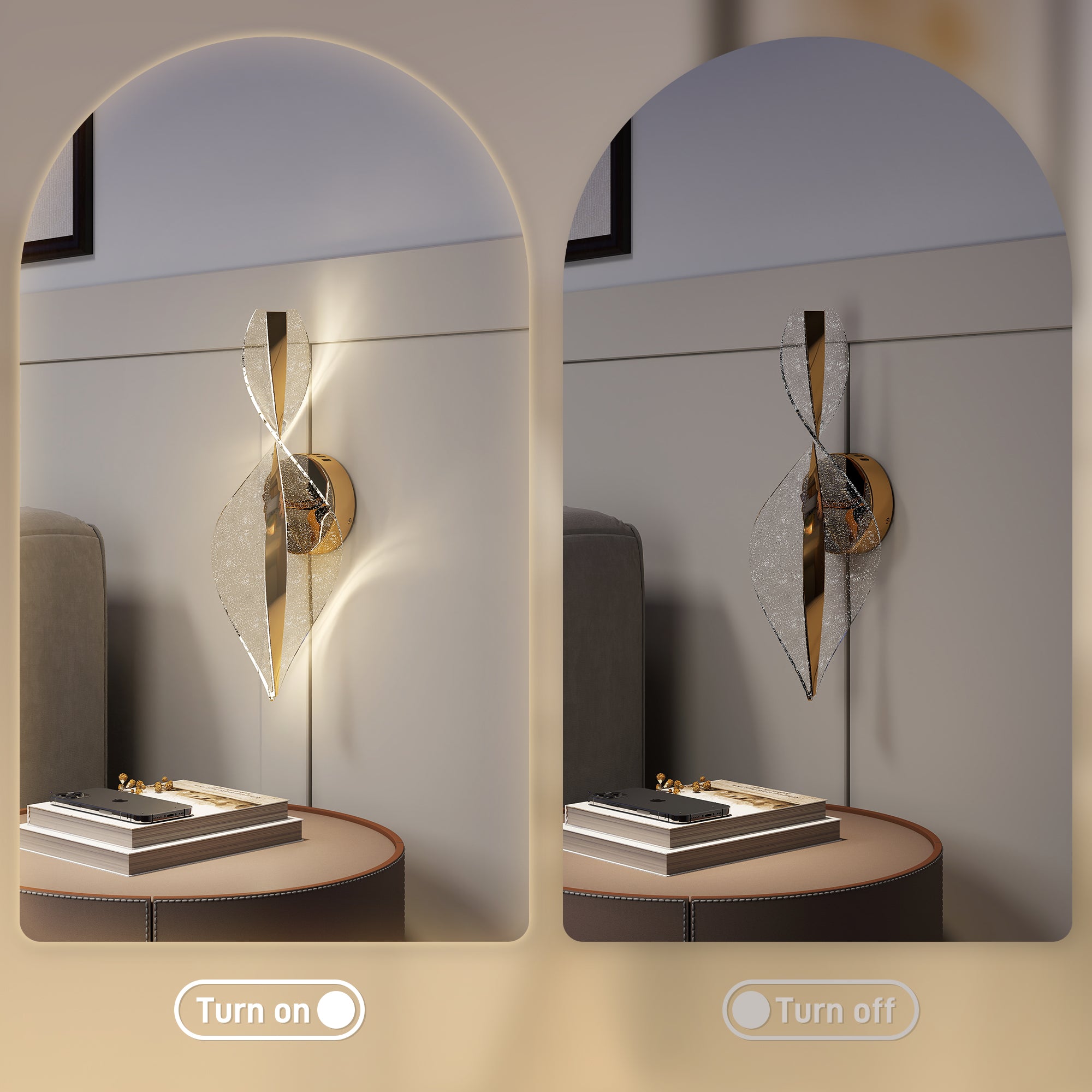 HOMCOM Led Wall Lamp 2 Pack, 13W Modern Indoor Spiral Wall Light, Colour Temperature Adjustable 3000K/4000K/6500K, for Bedroom, Living Room, Hallway, Stairs, Gold Tone - North Peak Garden Furniture