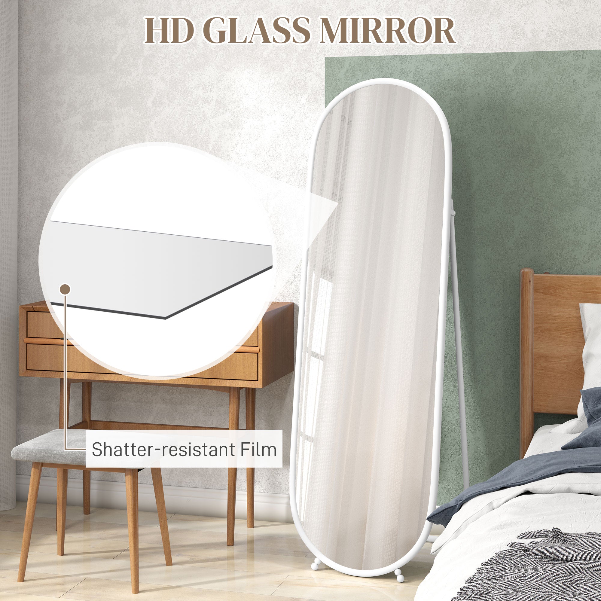 HOMCOM Three-Way Curved Full Length Mirror - White - North Peak Garden Furniture