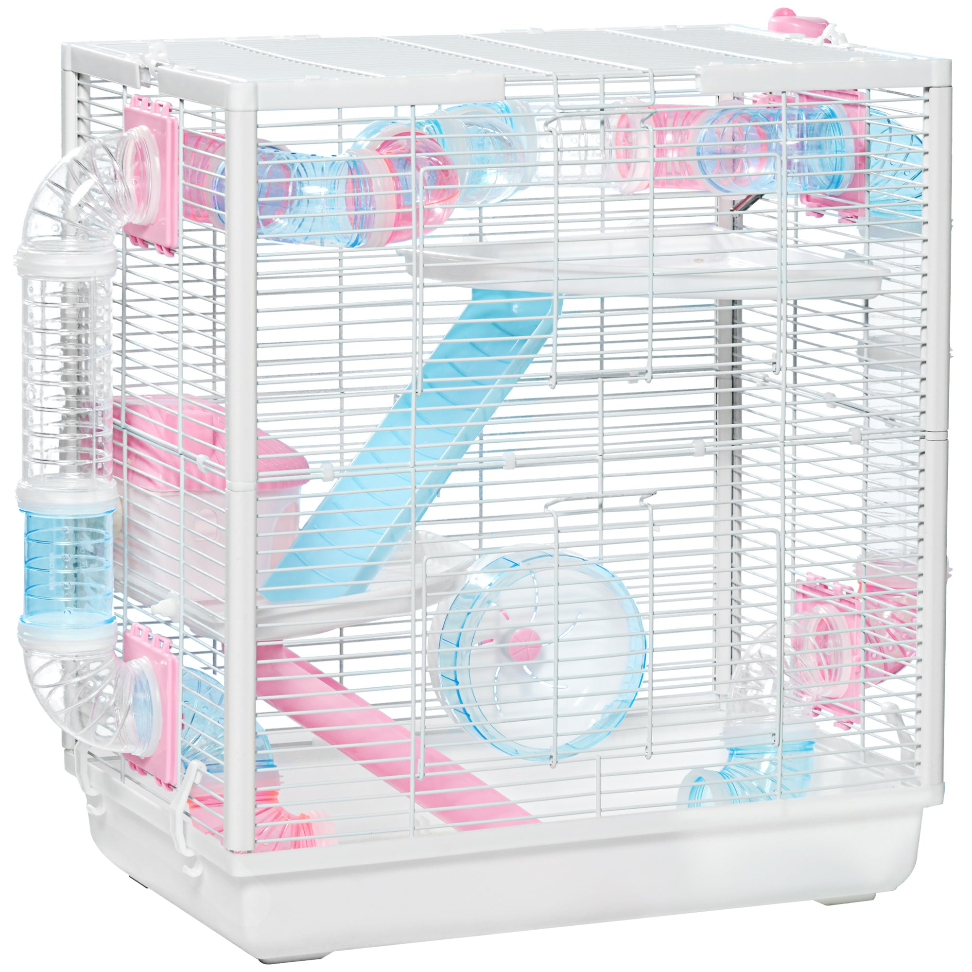 PawHut Hamster Cage for Small Rodents, with Tunnel Tube, Exercise Wheel