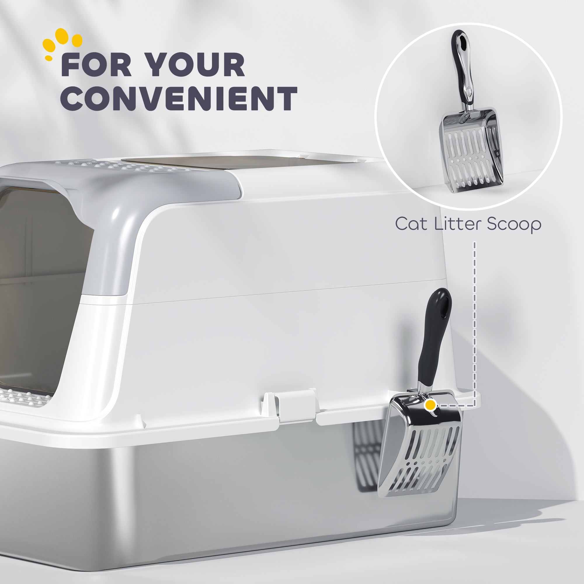 PawHut Extra Large Stainless Steel Litter Box, Enclosed Cat Litter Tray with Scoop, Deodorizer Bag, Front-Entry and Top-Exit