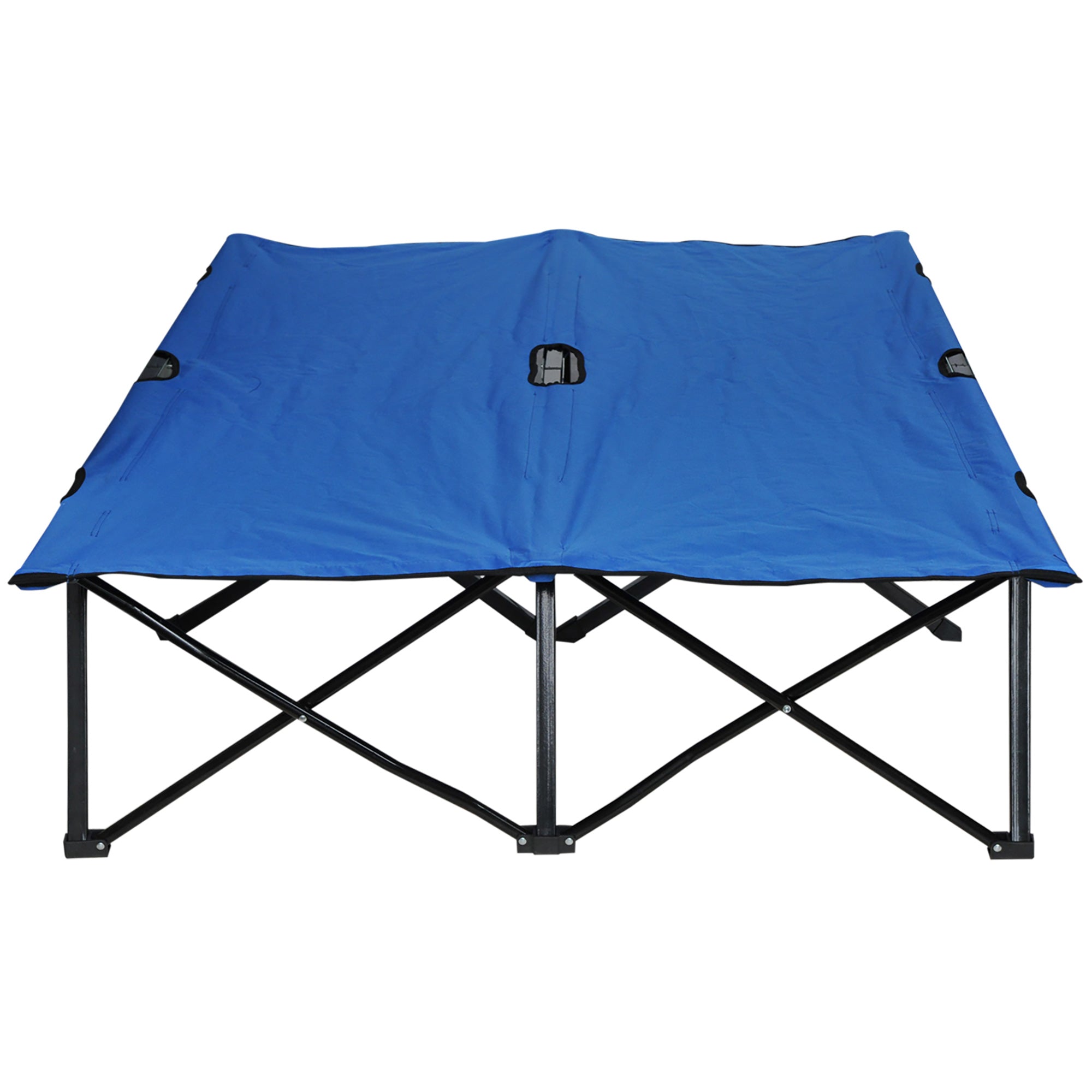 Outsunny Double Camping Bed Camping Cot Foldable Sunbed Outdoor Patio Sleeping Bed Super Light with Carry Bag (Blue) - North Peak Garden Furniture