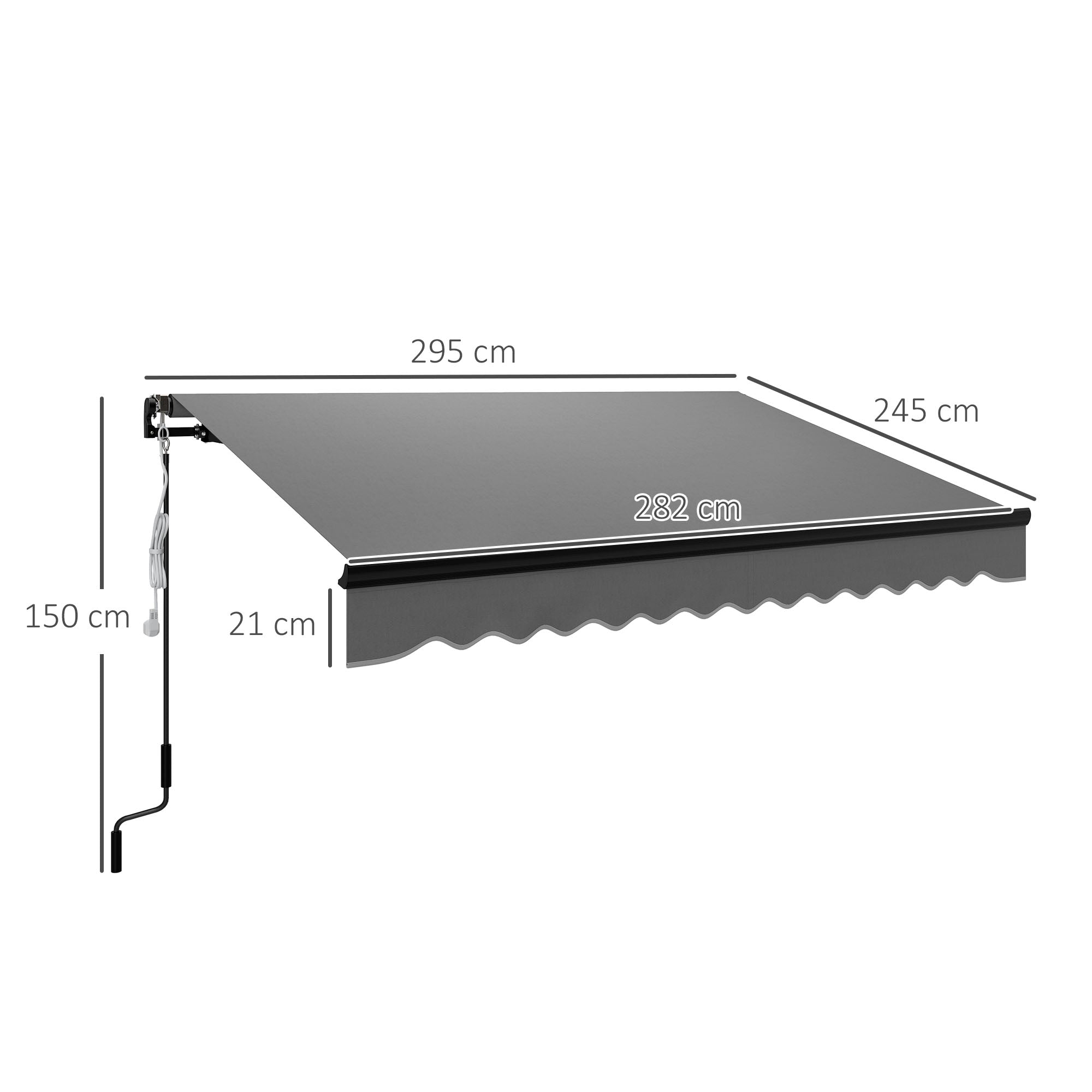 Outsunny 3 x 2.5m Electric Awning with LED Light and Remote Controller, Aluminium Frame DIY Retractable Awning, UV50+ Sun Shade Canopy for Garden Patio Deck Door Window, Dark Grey - North Peak Garden Furniture
