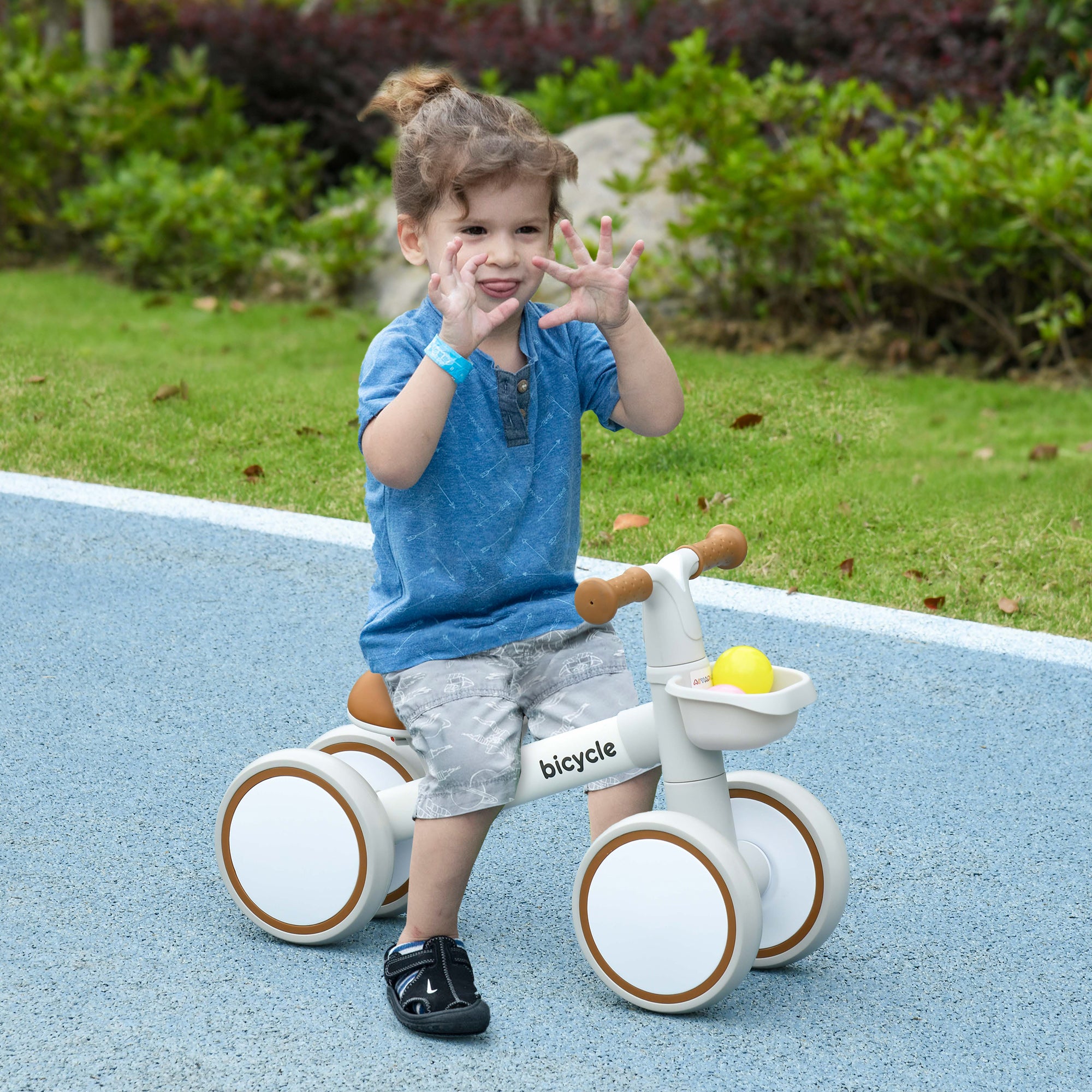 AIYAPLAY Kids Balance Bike for 1-3 Years Old with Adjustable Seat, Silent Wheels, White - North Peak Garden Furniture