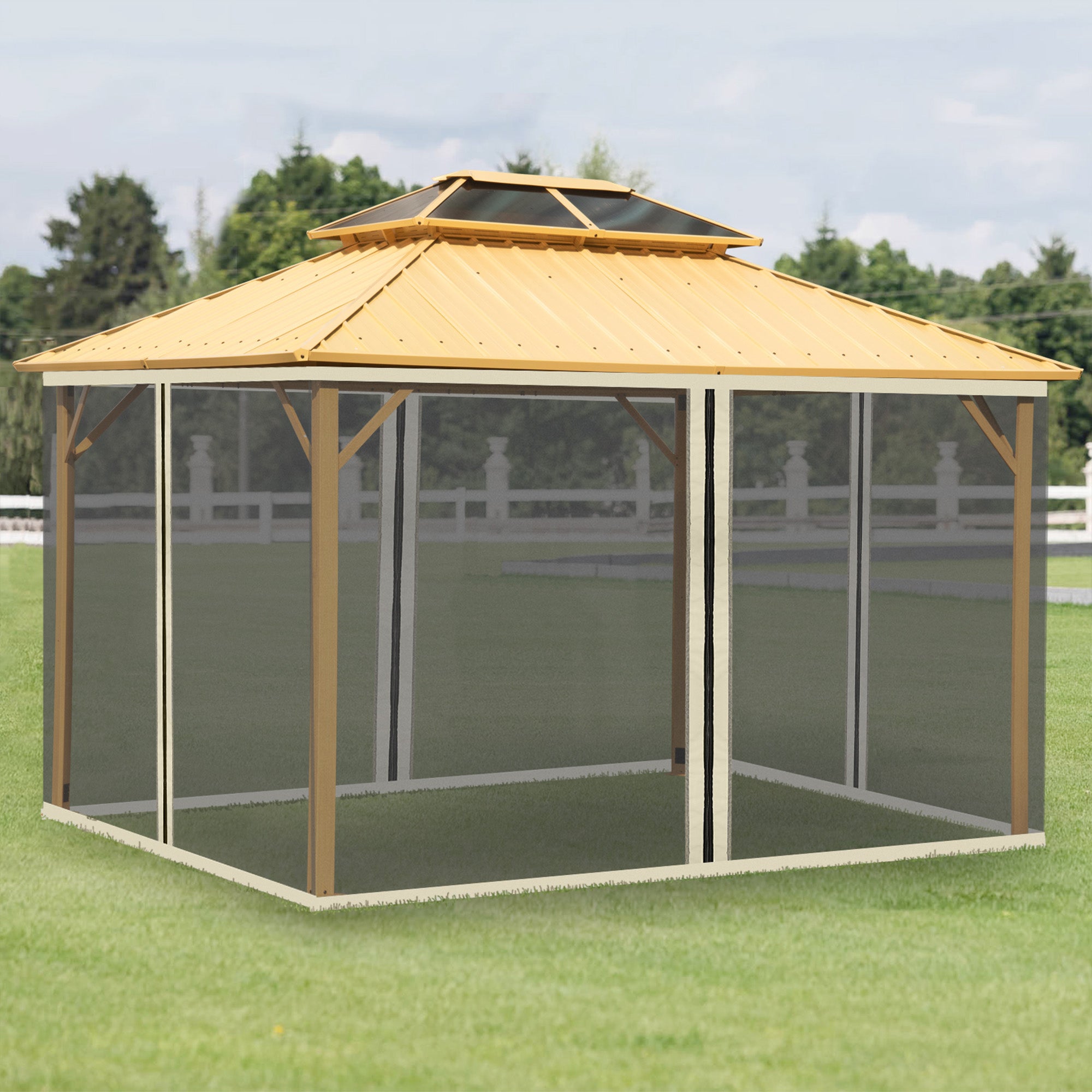 Outsunny 352 x 207cm Universal Replacement Mesh Sidewall Netting for Patio Gazebos and Canopy Tents, (Sidewall Only) Beige - North Peak Garden Furniture
