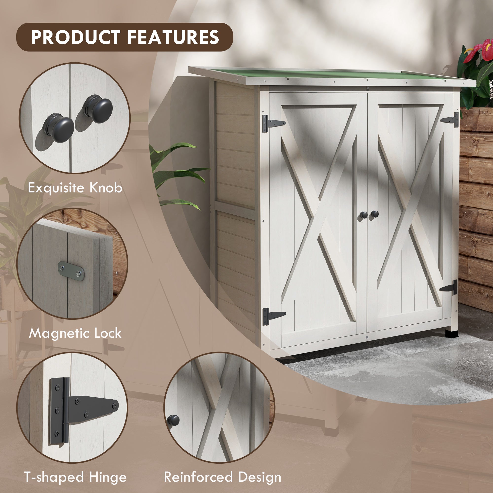 Outsunny 46.5 x 97cm Compact Wooden Storage Shed - Light Grey - North Peak Garden Furniture