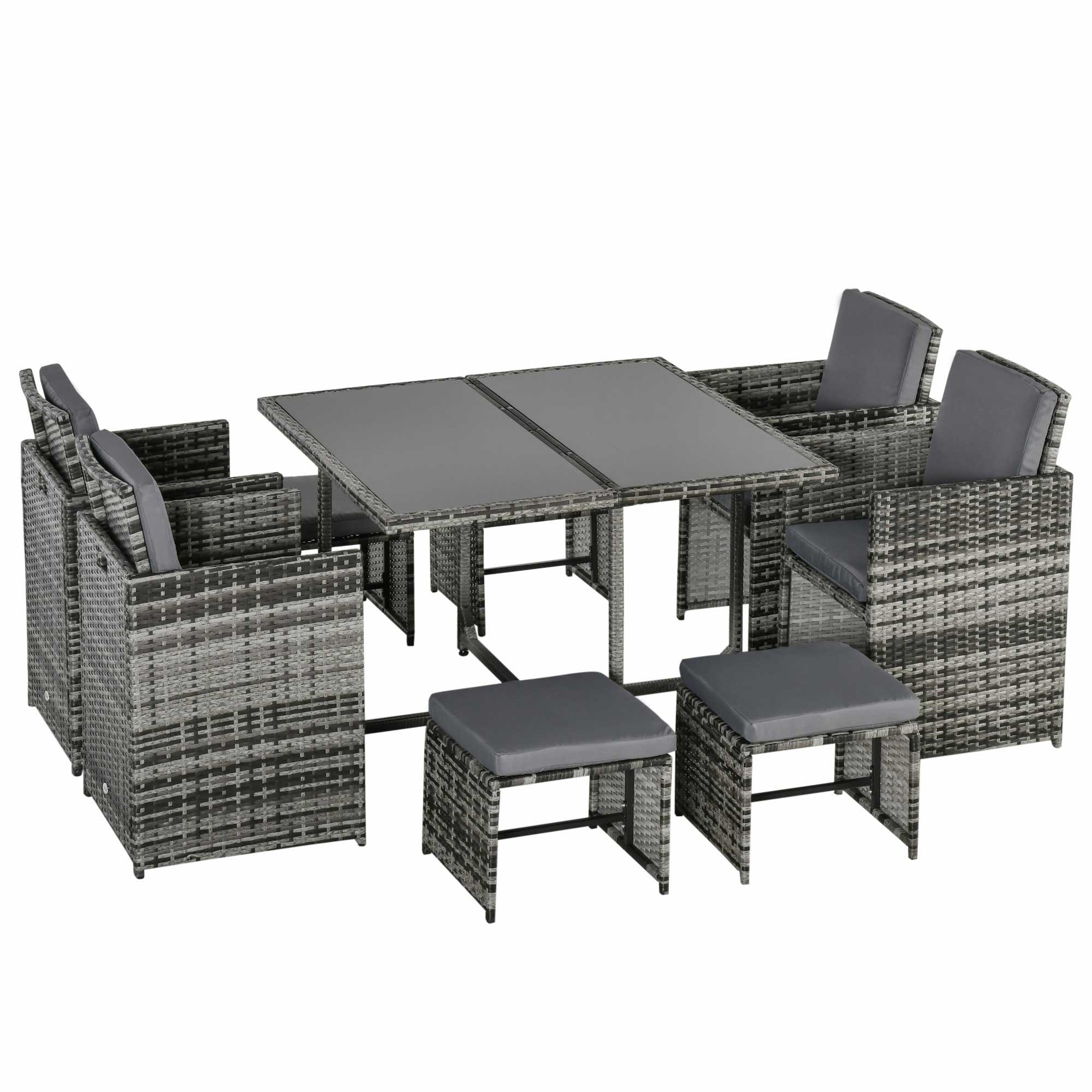 Outsunny 8-Seater Rattan Furniture Set Wicker Weave Patio Dining Table Seat