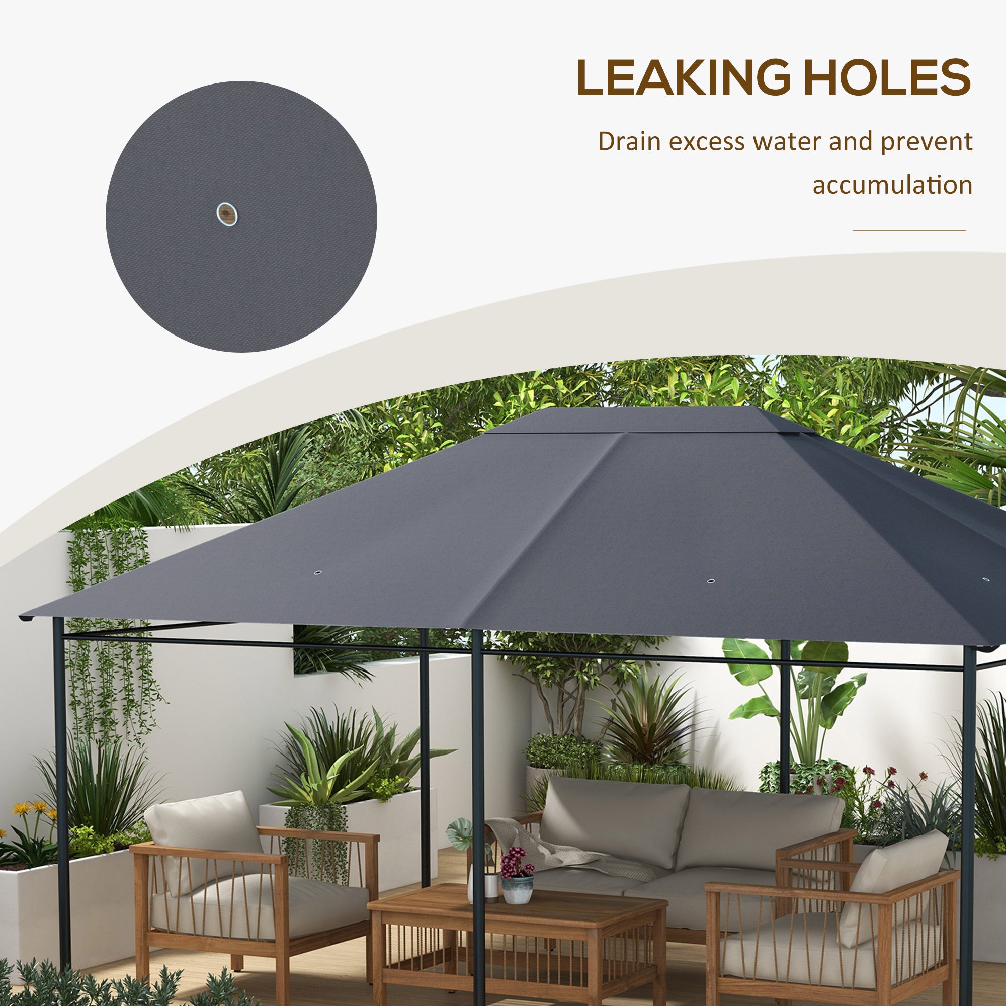 Outsunny 3 x 4m Gazebo Canopy Replacement Cover, Gazebo Roof Replacement (TOP COVER ONLY), Dark Grey - North Peak Garden Furniture