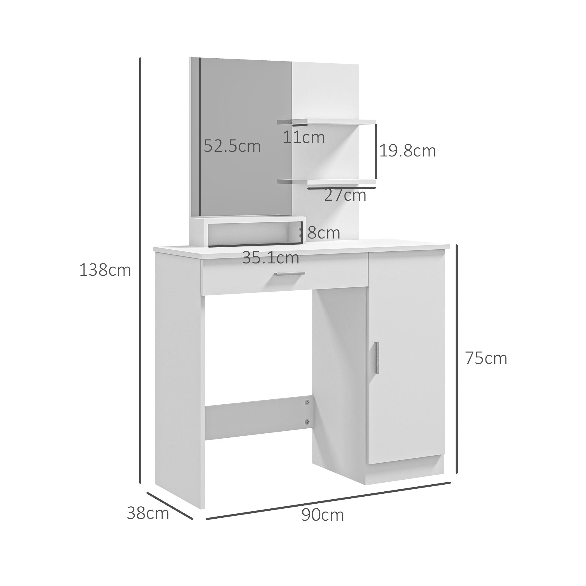 HOMCOM Simple and Modern Dressing Table, with Storage - White