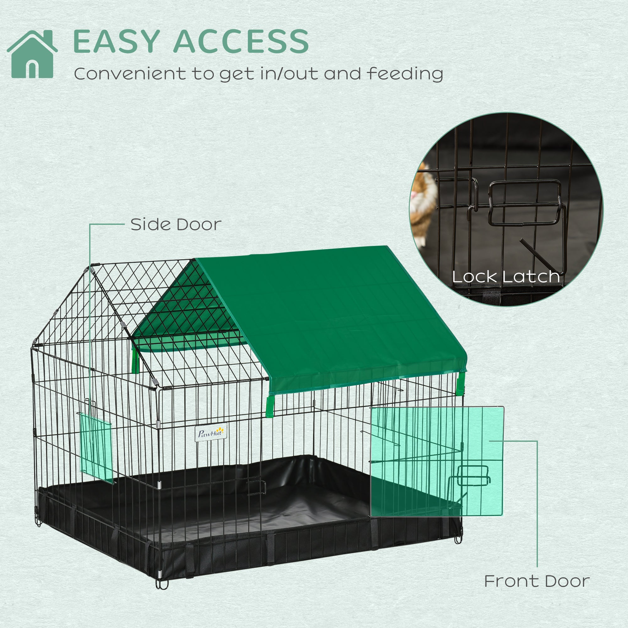 PawHut Rabbit Cage Guinea Pig Playpen Small Animal House for Kitties Puppies, w/ Water Proof Oxford Roof Floor 90 x 75 x 75 cm - North Peak Garden Furniture