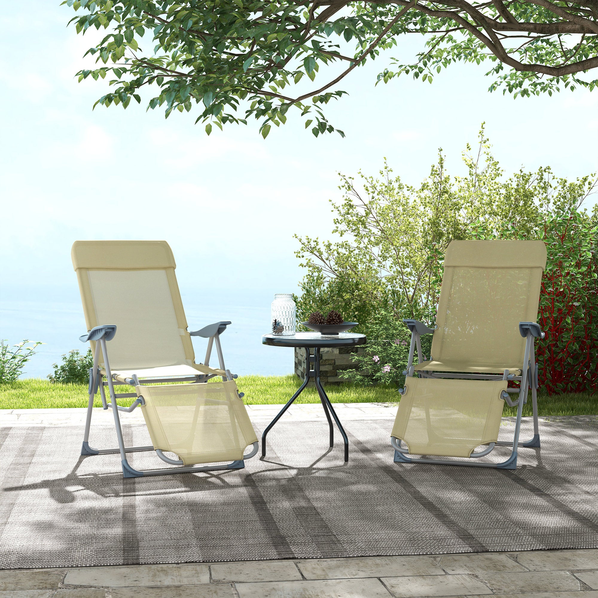Outsunny Set of Two Sun Loungers, with Five-Position Adjustable Backs - Beige - North Peak Garden Furniture