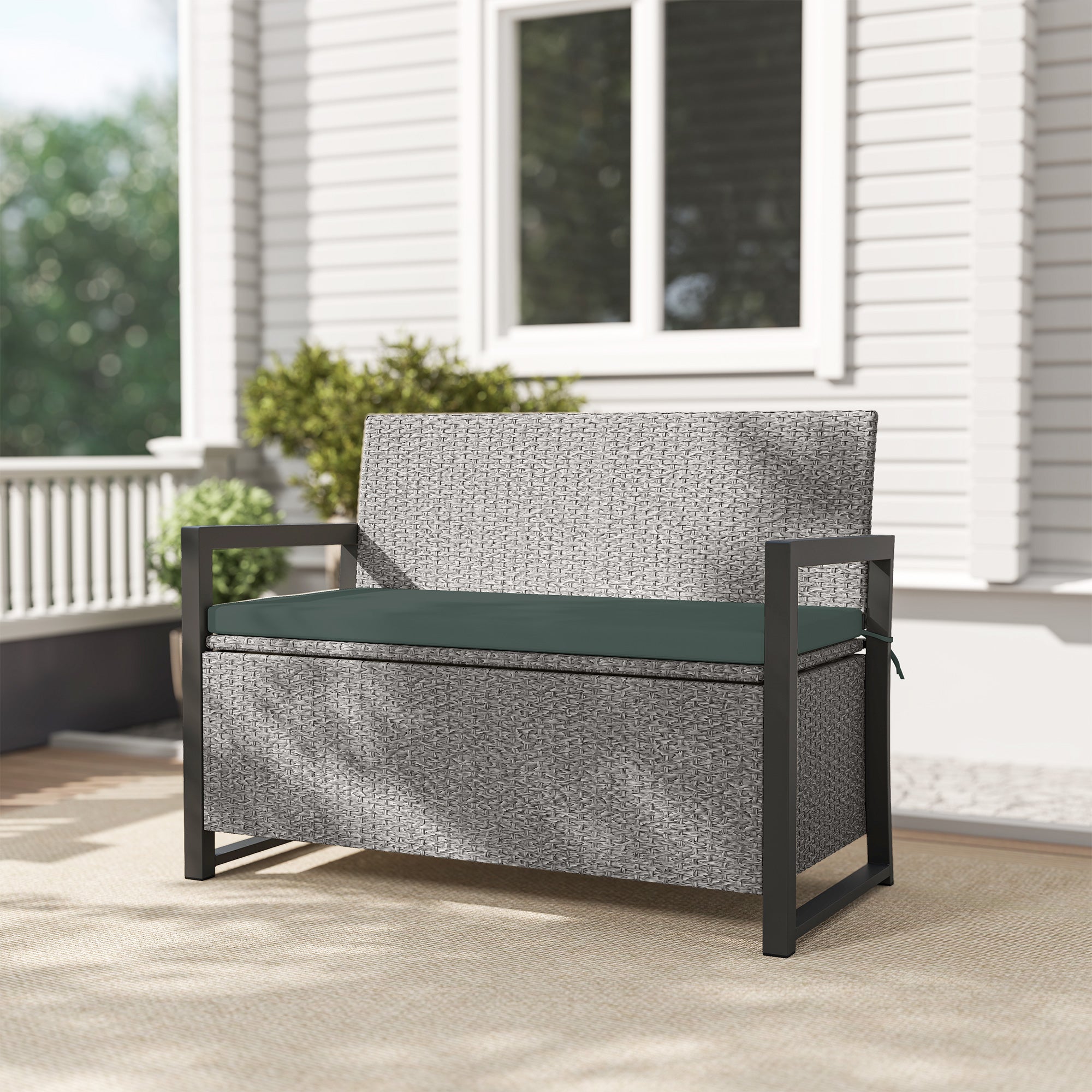 Outsunny 151.5L Storage Garden Bench, with Cushion - Grey - North Peak Garden Furniture