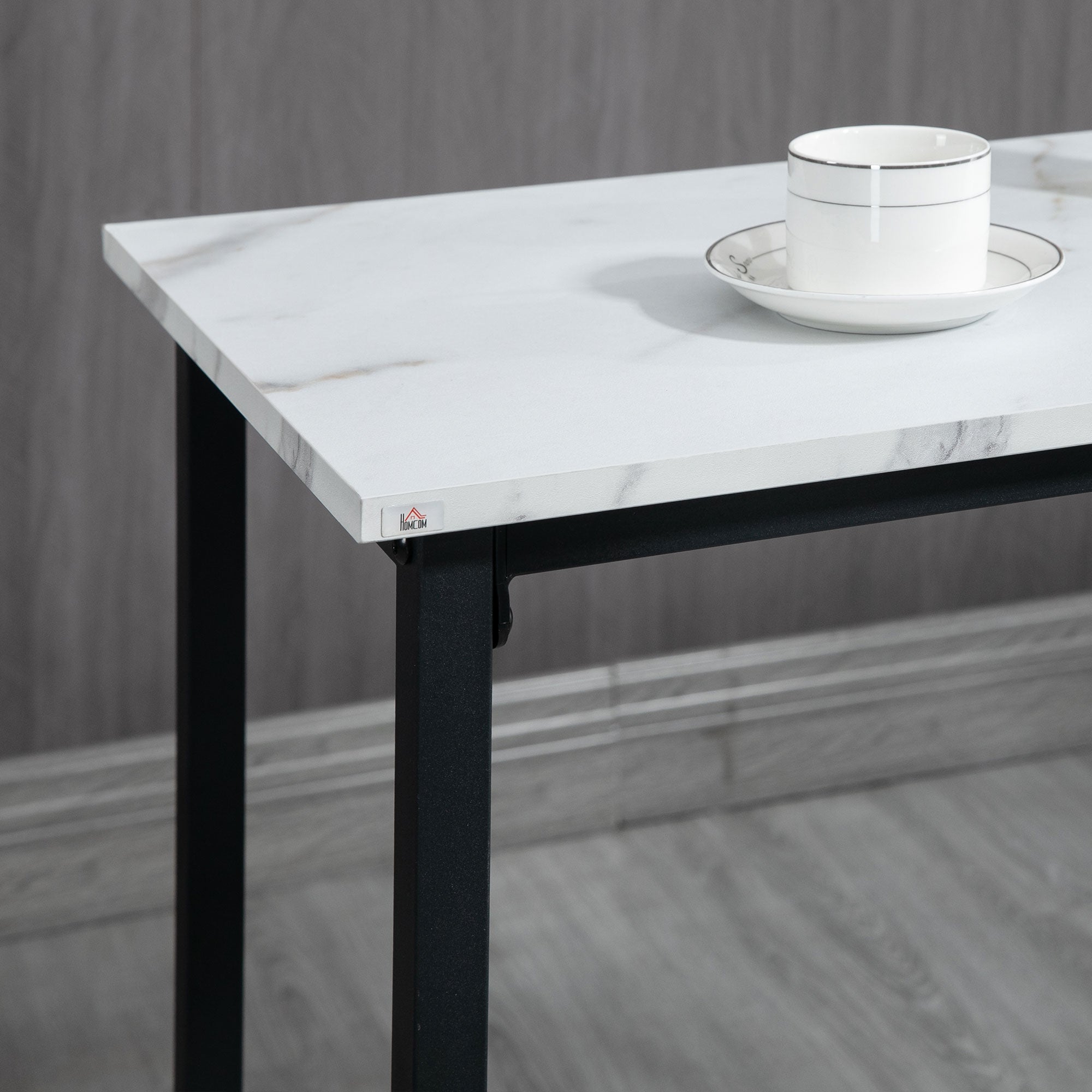 HOMCOM Three-Piece Marble-Effect Bar Table Set - White/Black - North Peak Garden Furniture