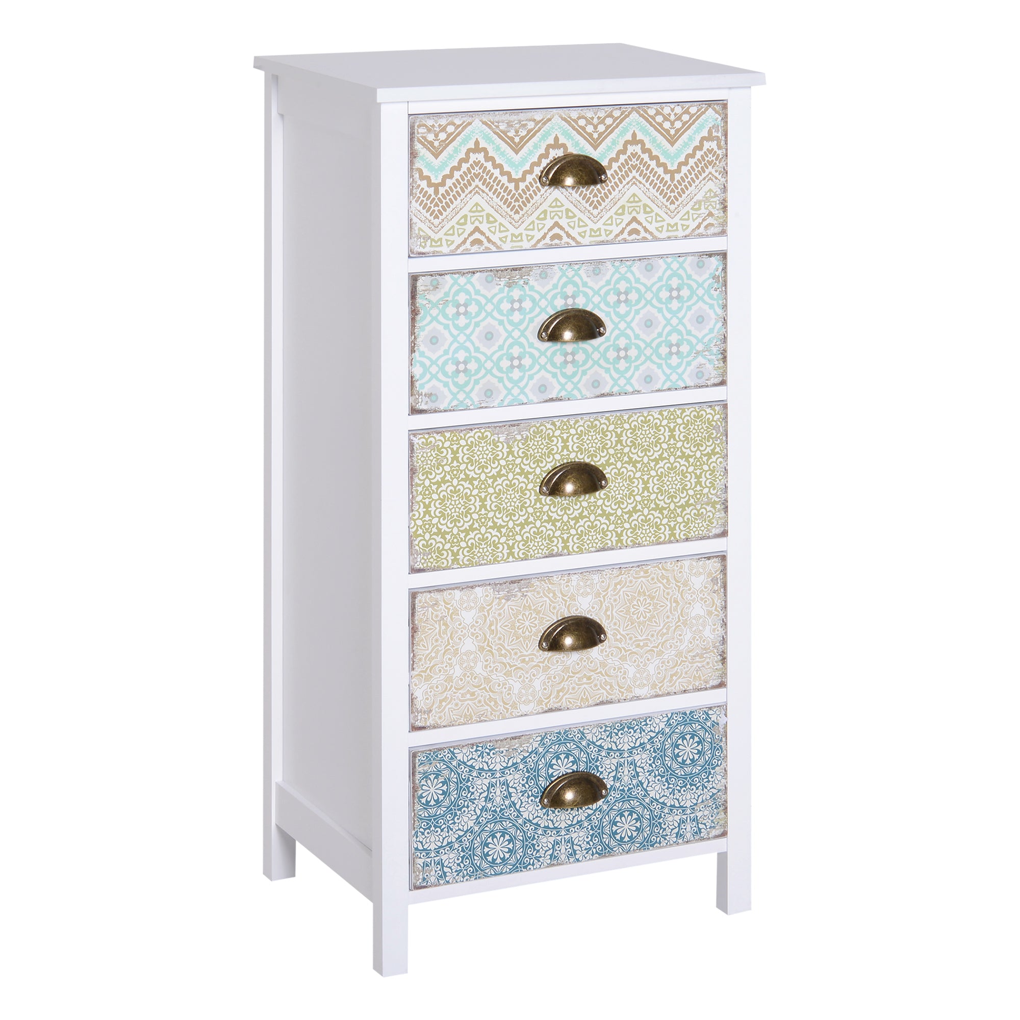 HOMCOM Chest of 5 Drawers Bedside Cabinet Side Storage Chest Entryway Living Room Bedroom Furniture Organizer Unit - North Peak Garden Furniture
