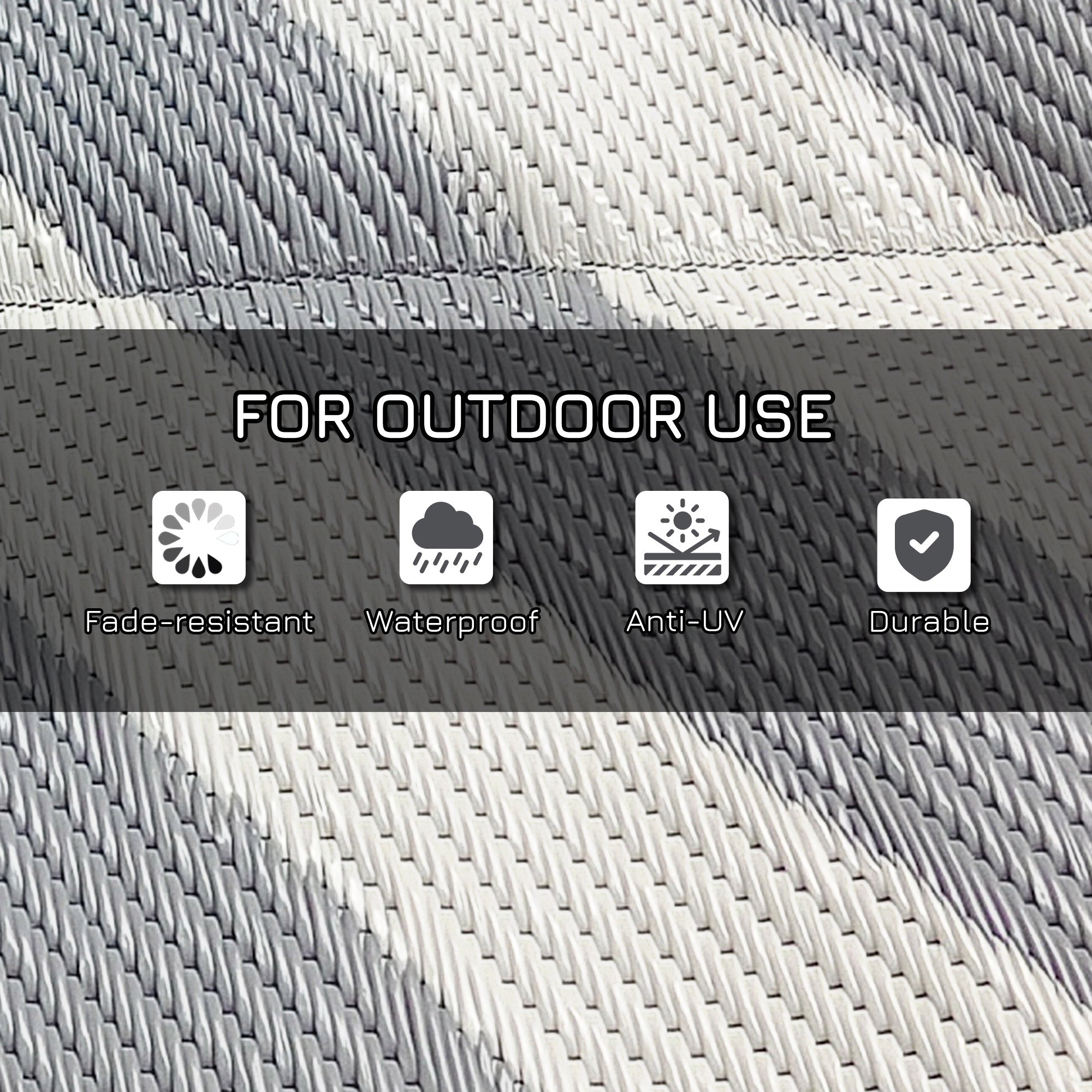 Outsunny Plastic Straw Reversible RV Outdoor Rug with Carry Bag, 182 x 274cm, Grey and Cream - North Peak Garden Furniture